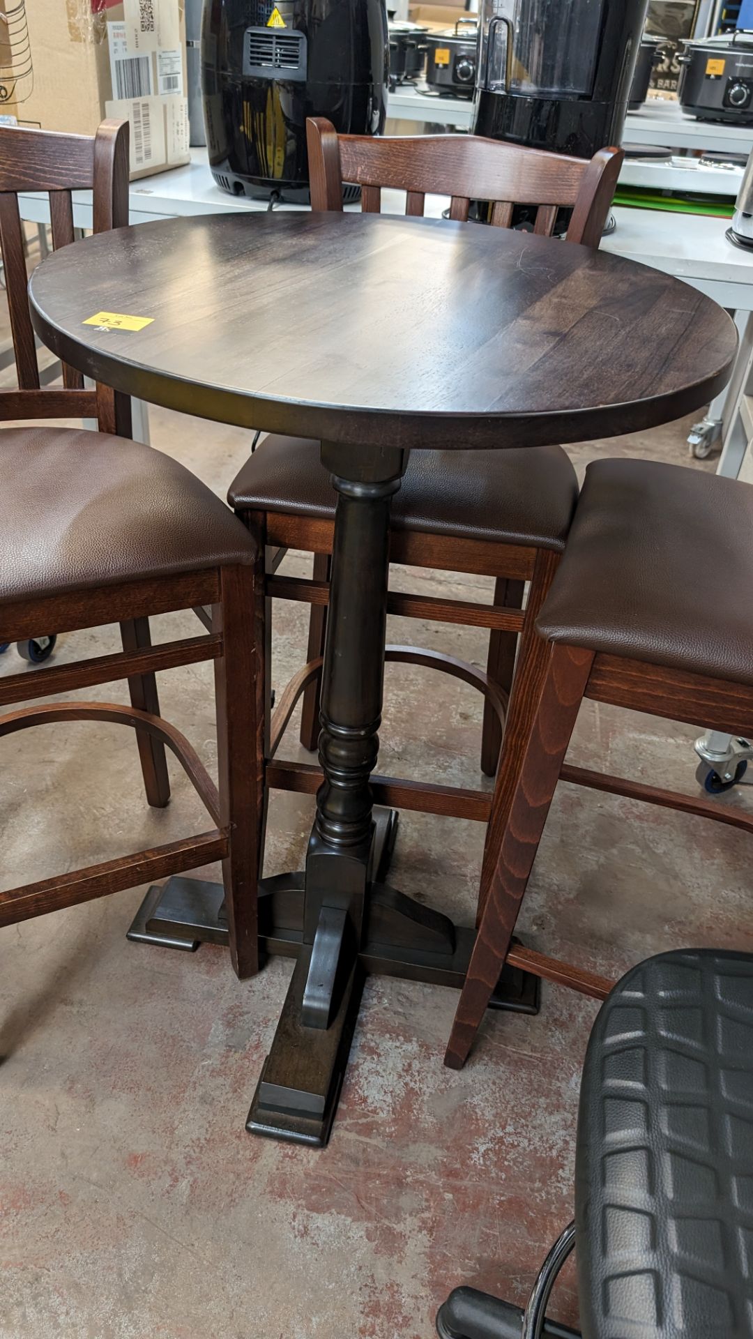 3 off tall single pedestal round bar tables (two different finishes) - Image 2 of 5