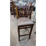 8 off matching high back wooden bar seats/stools with upholstered seat bases. NB: These high chairs