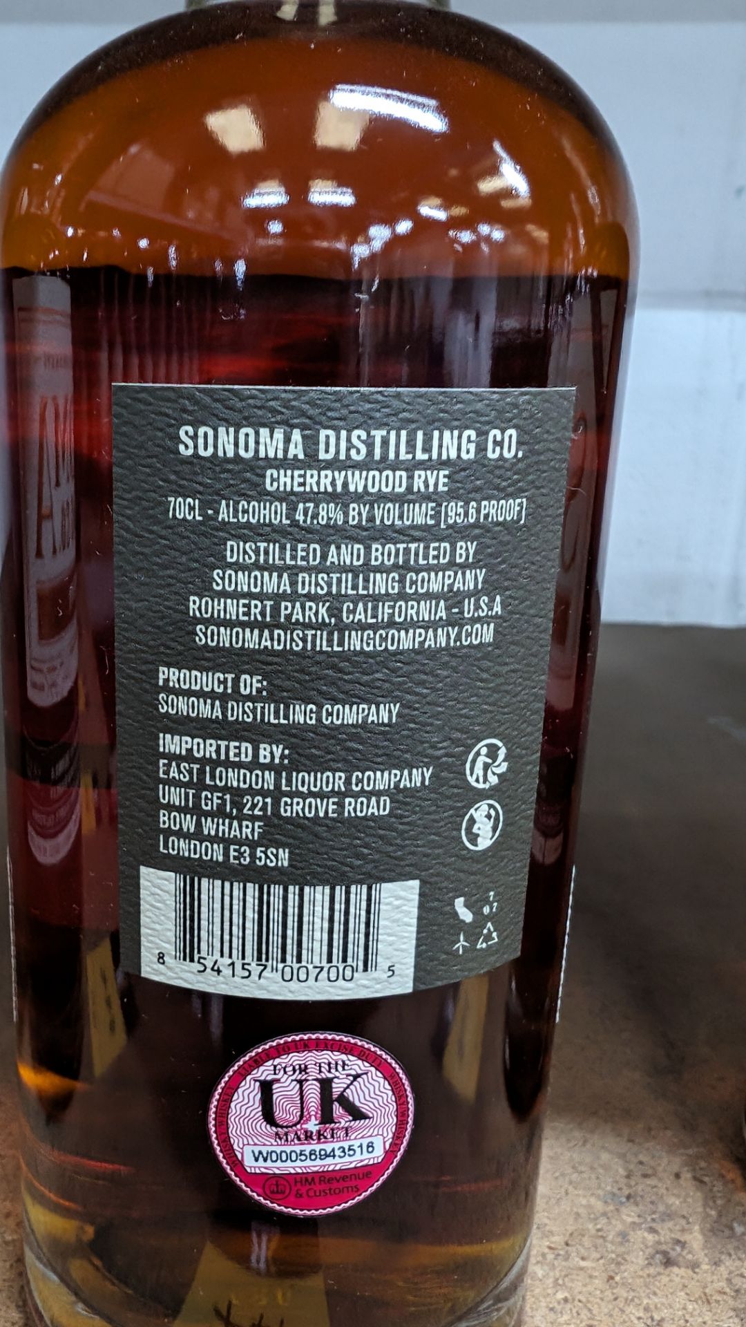 1 off 700ml bottle of Sonoma Cherrywood Rye Whiskey. 47.8% alc/vol (95.6 proof). Distilled and bot - Bild 4 aus 5