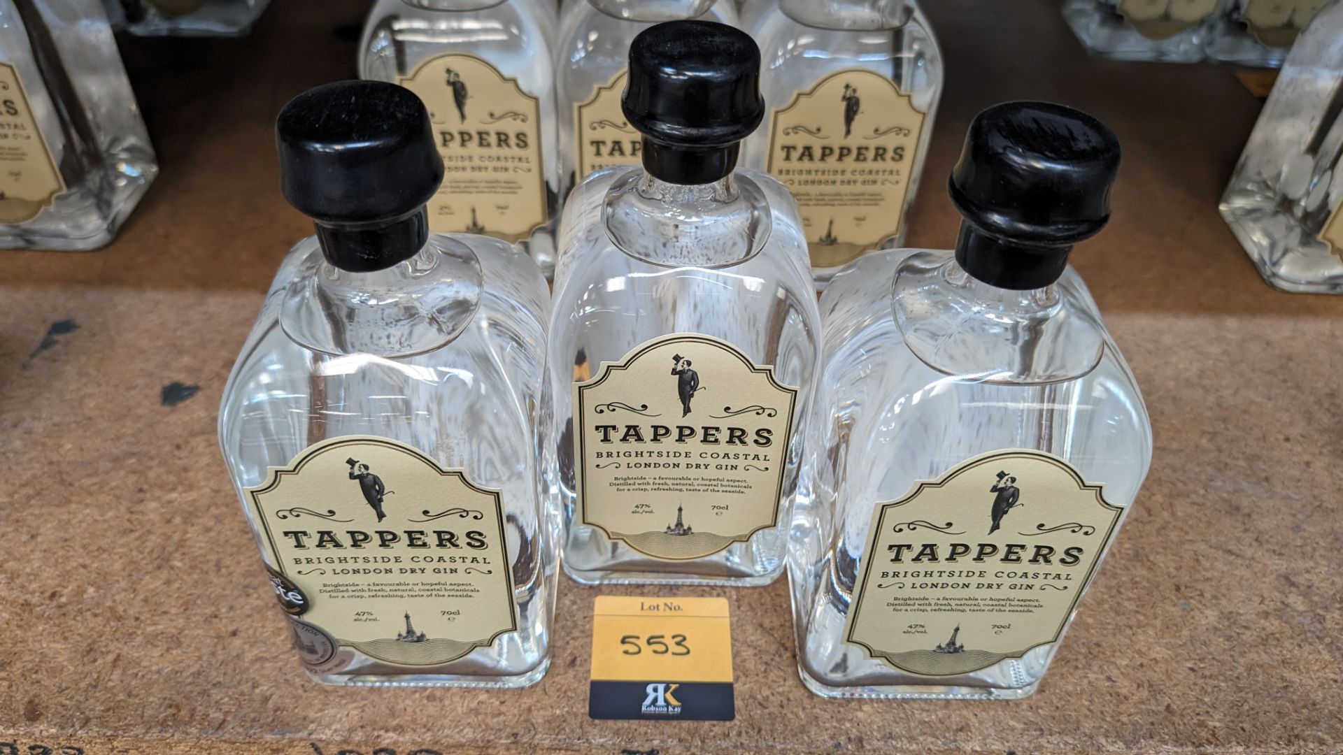 3 off 700ml bottles of Tappers 47% ABV Brightside Coastal London Dry Gin. Individually numbered bot