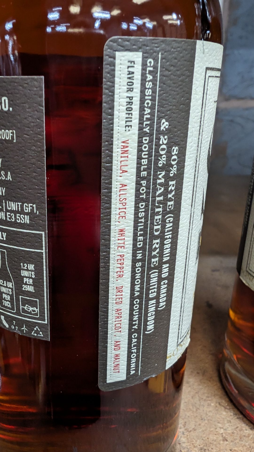 1 off 700ml bottle of Sonoma Rye Whiskey. 46.5% alc/vol (93 proof). Distilled and bottled in Sonom - Image 6 of 6