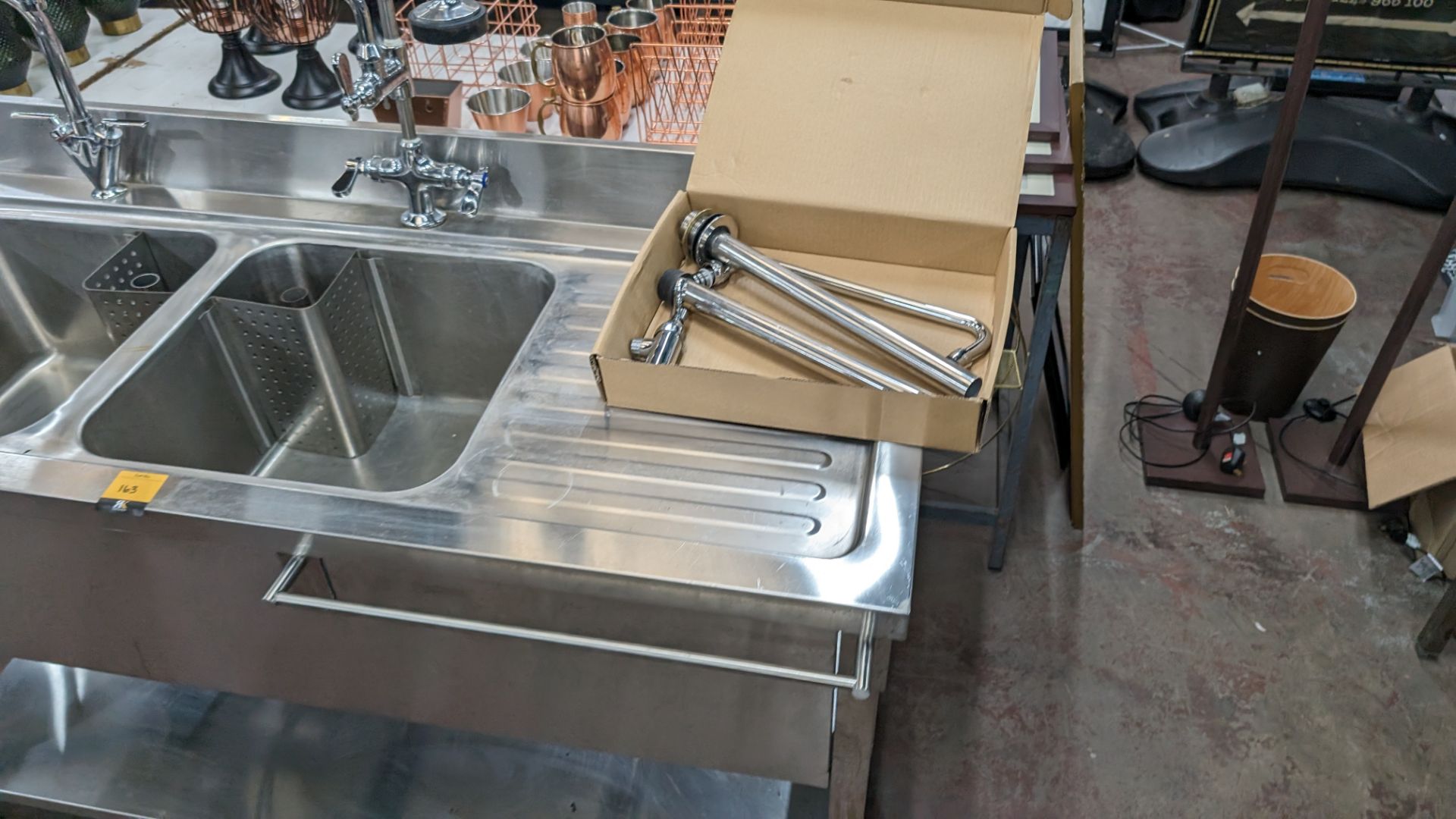 Stainless steel floor standing twin bowl sink arrangement including Monoblock pre-rinse tap system a - Image 5 of 11
