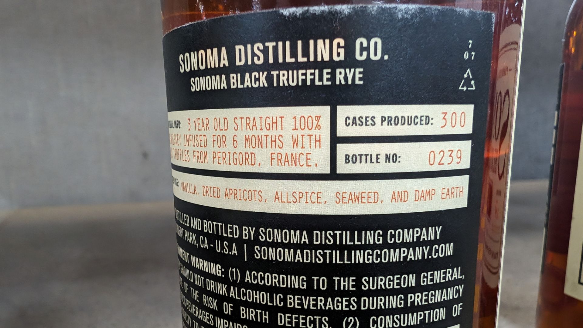 1 off 375ml bottle of Sonoma Black Truffle Rye Whiskey. 50% alc/vol (100 proof). Straight rye whis - Image 5 of 5