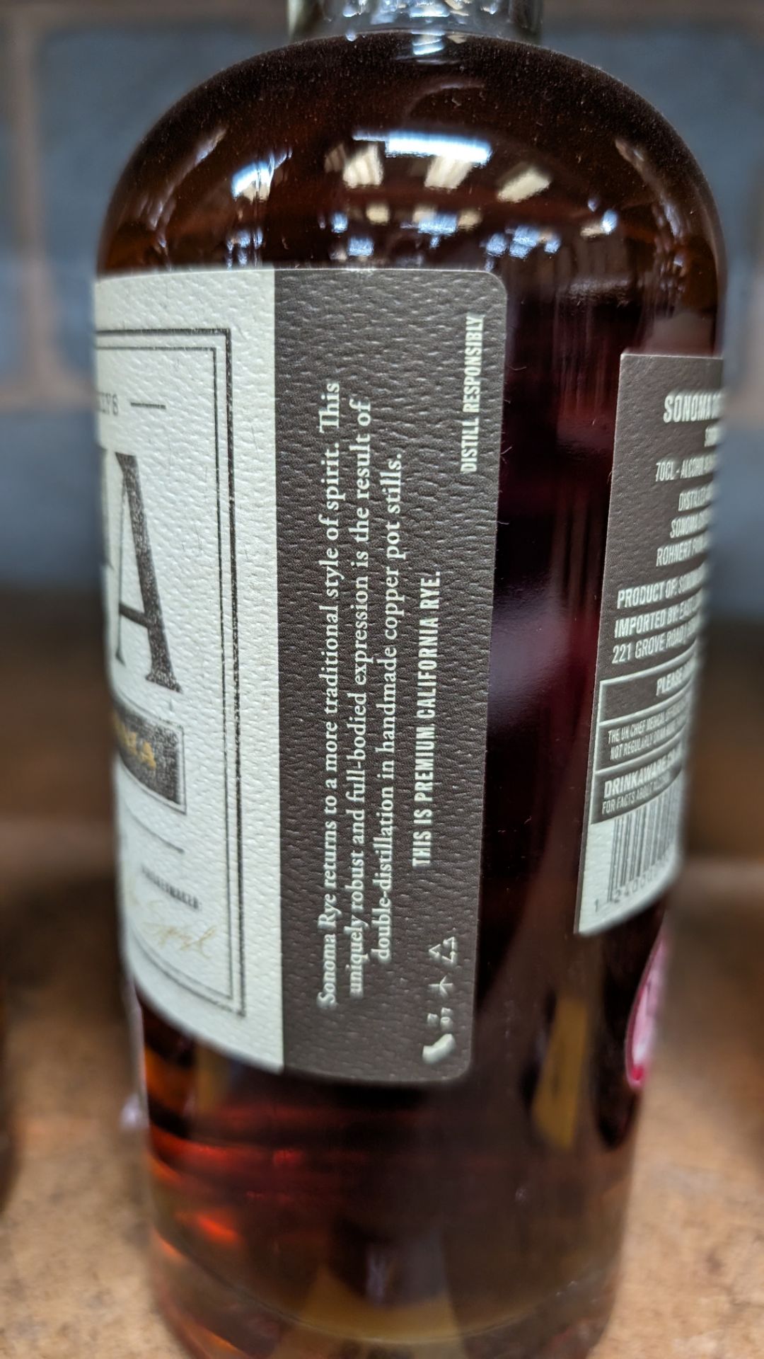 1 off 700ml bottle of Sonoma Rye Whiskey. 46.5% alc/vol (93 proof). Distilled and bottled in Sonom - Image 3 of 5