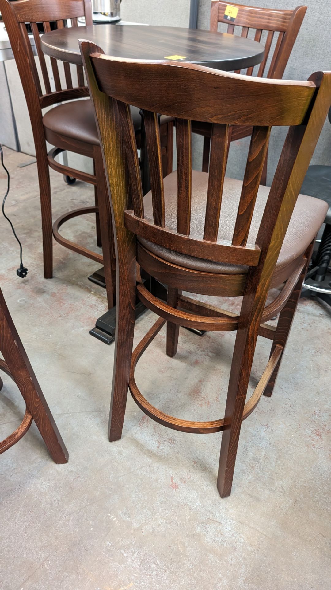 8 off matching high back wooden bar seats/stools with upholstered seat bases. NB: These high chairs - Image 3 of 4