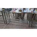 Stainless steel table with upstand at rear, max dimensions: 920mm x 600mm x 1500mm