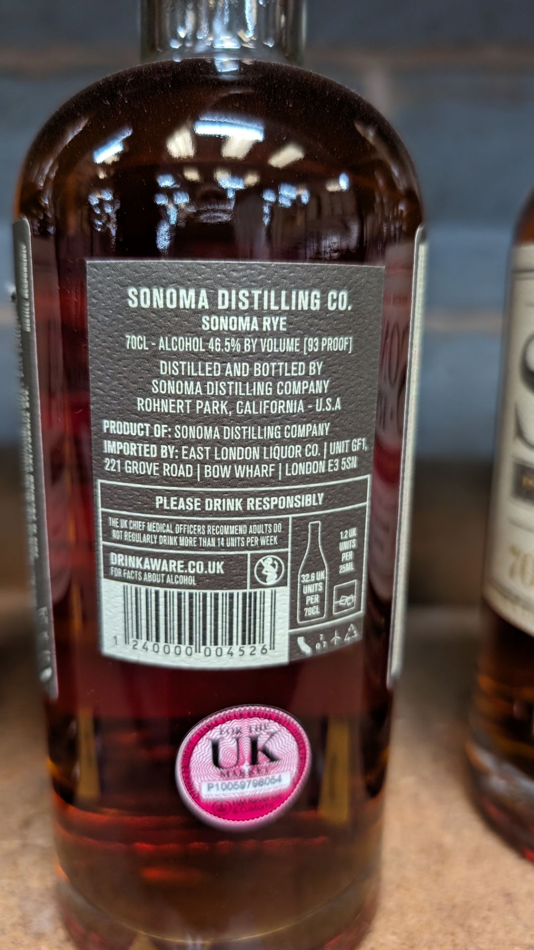 1 off 700ml bottle of Sonoma Rye Whiskey. 46.5% alc/vol (93 proof). Distilled and bottled in Sonom - Image 4 of 5