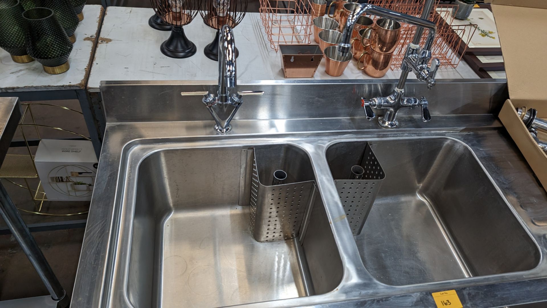 Stainless steel floor standing twin bowl sink arrangement including Monoblock pre-rinse tap system a - Image 9 of 11