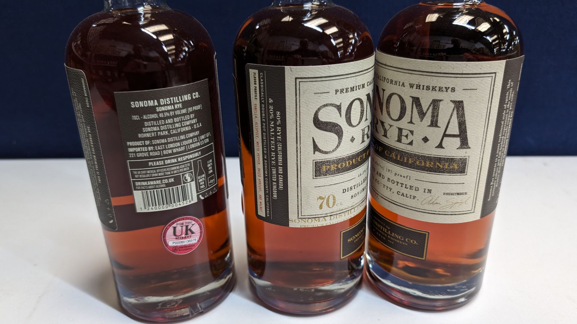 3 off 700ml bottles of Sonoma Rye Whiskey. 46.5% alc/vol (93 proof). Distilled and bottled in Sono - Image 5 of 6