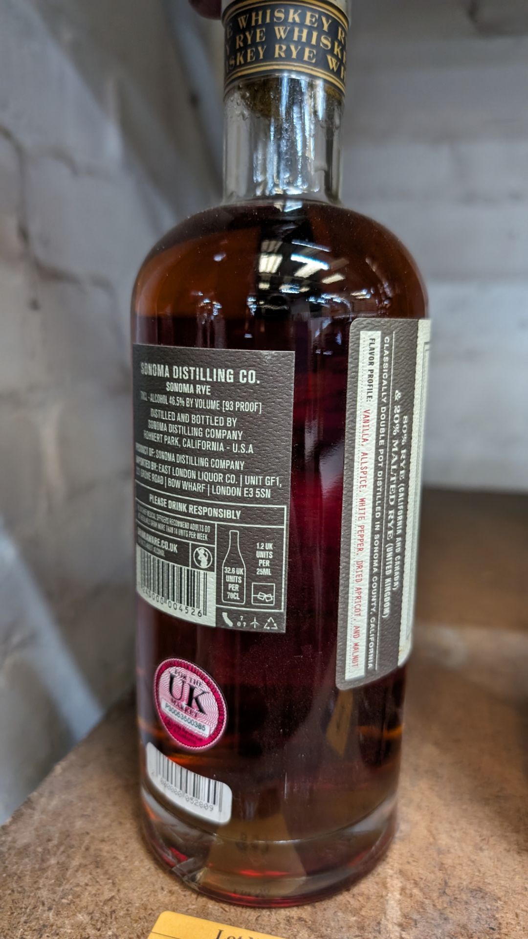 1 off 700ml bottle of Sonoma Rye Whiskey. 46.5% alc/vol (93 proof). Distilled and bottled in Sonom - Image 5 of 8