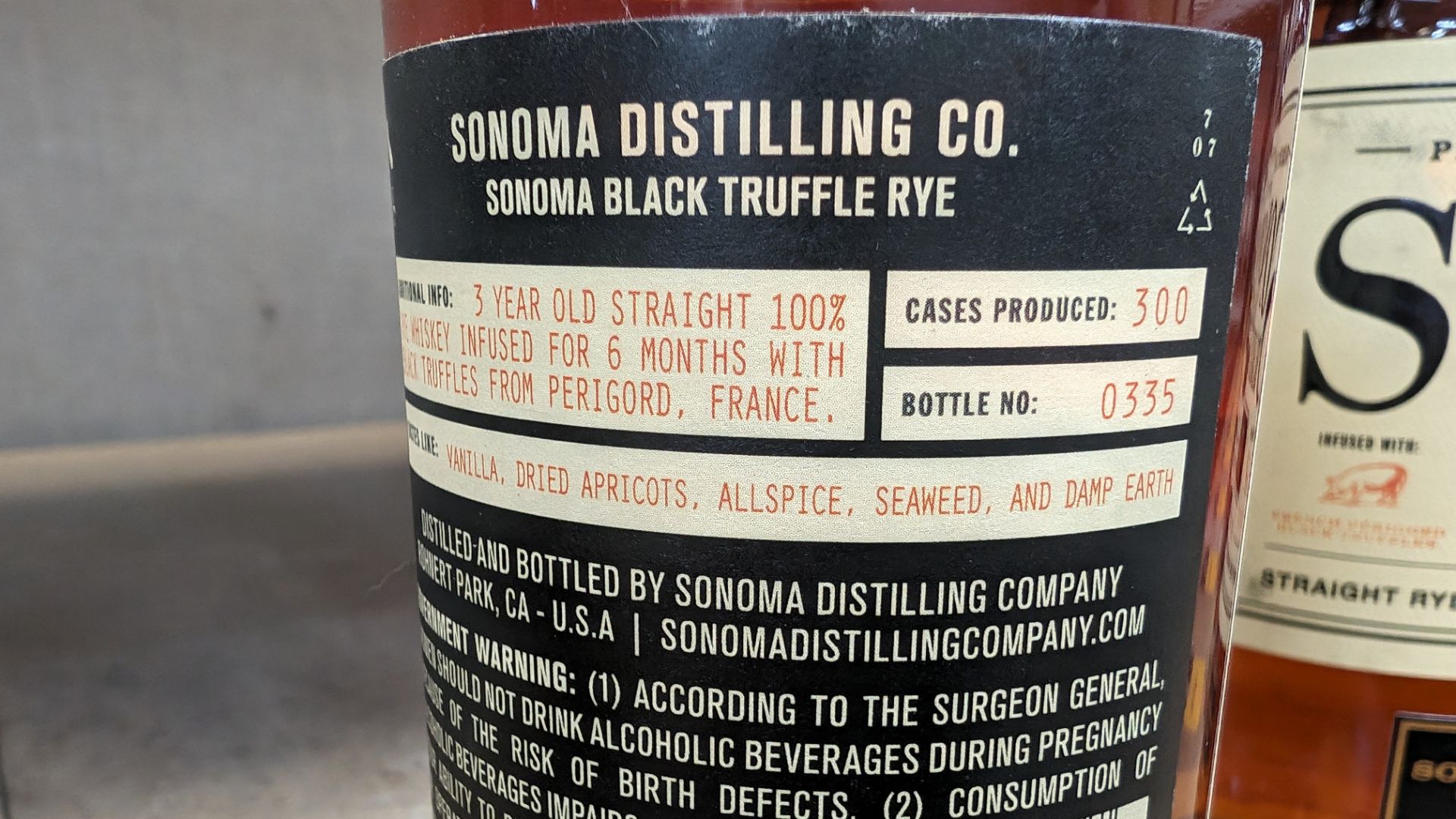 1 off 375ml bottle of Sonoma Black Truffle Rye Whiskey. 50% alc/vol (100 proof). Straight rye whis - Image 5 of 5