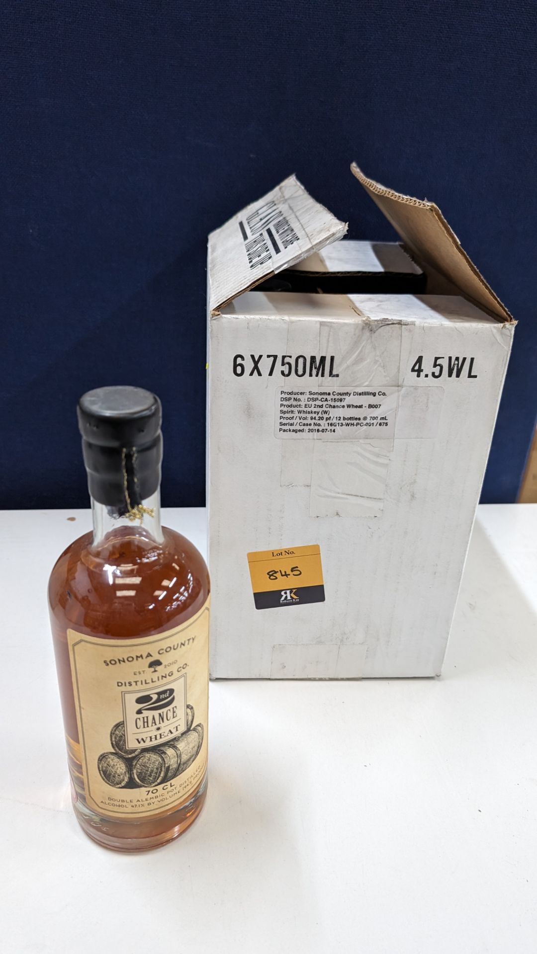 6 off 700ml bottles of Sonoma County 2nd Chance Wheat Double Alembic Pot Distilled Whiskey. In white