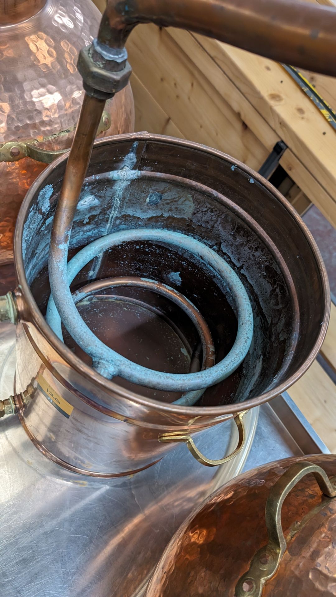 Copper Still with pipework and condenser. Including pressure gauge. Still understood to be 60L cap - Image 5 of 11