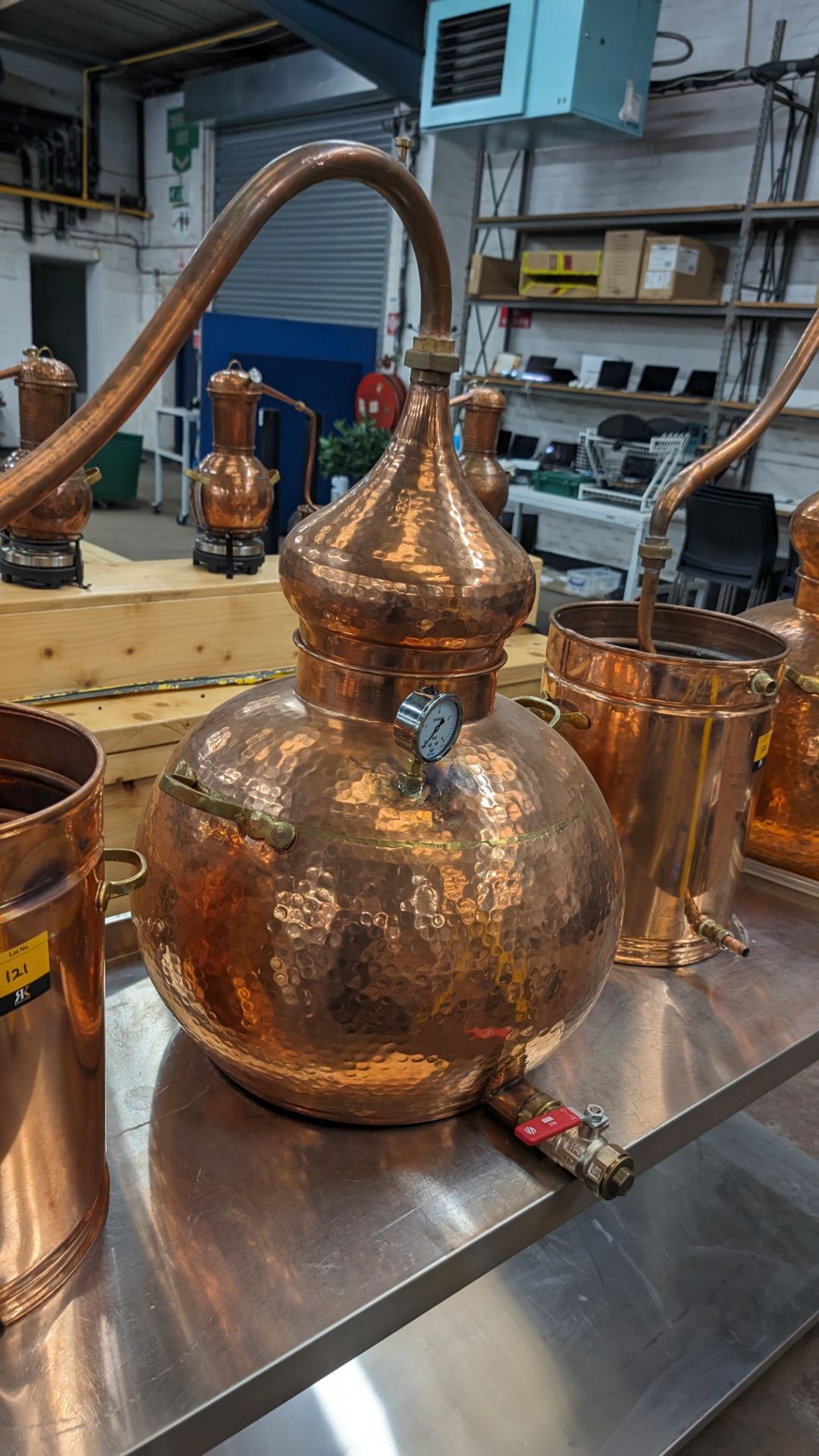 Copper Still with pipework and condenser. Including pressure gauge. Still understood to be 60L cap - Image 8 of 11