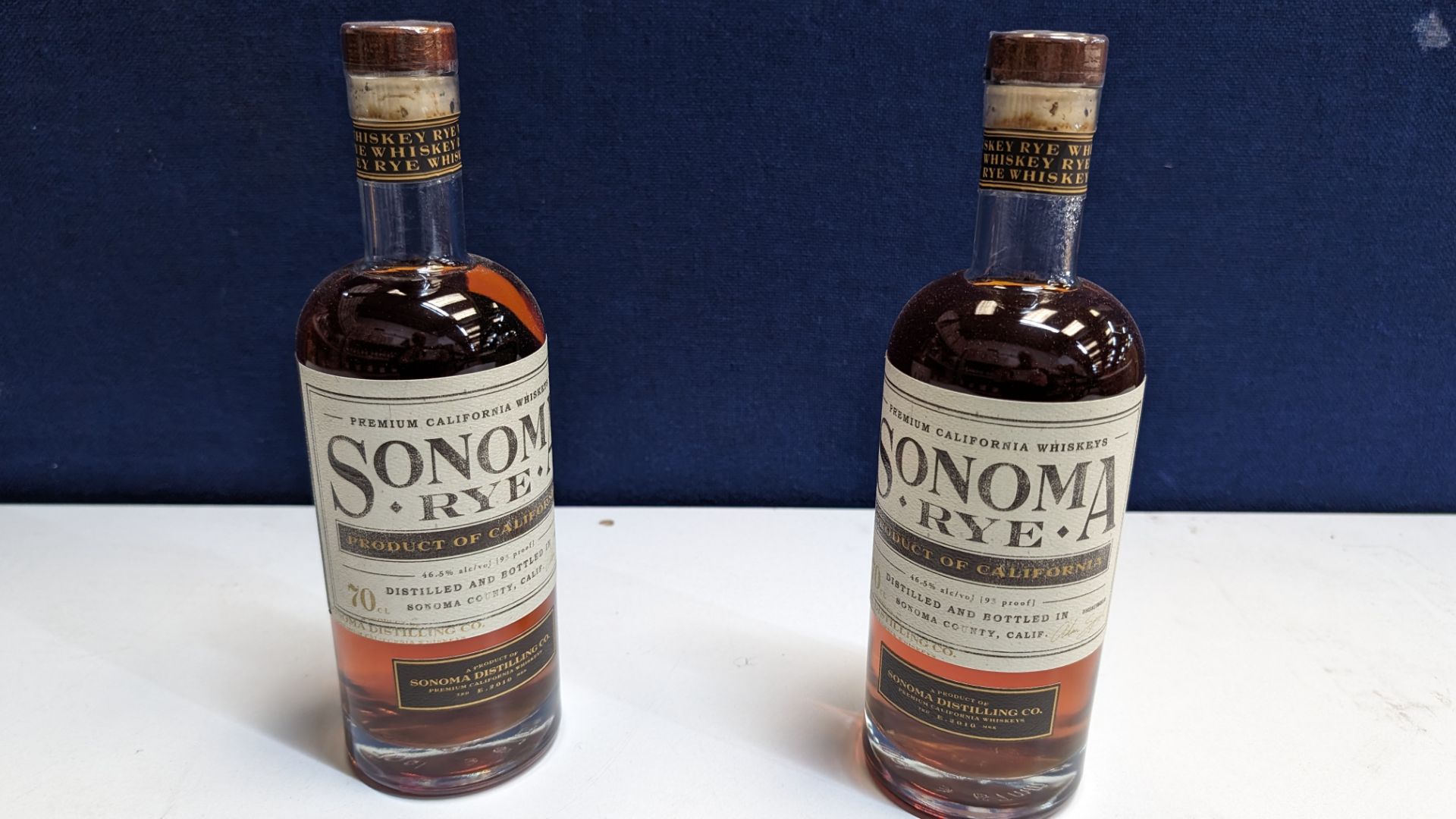 2 off 700ml bottles of Sonoma Rye Whiskey. 46.5% alc/vol (93 proof). Distilled and bottled in Sono