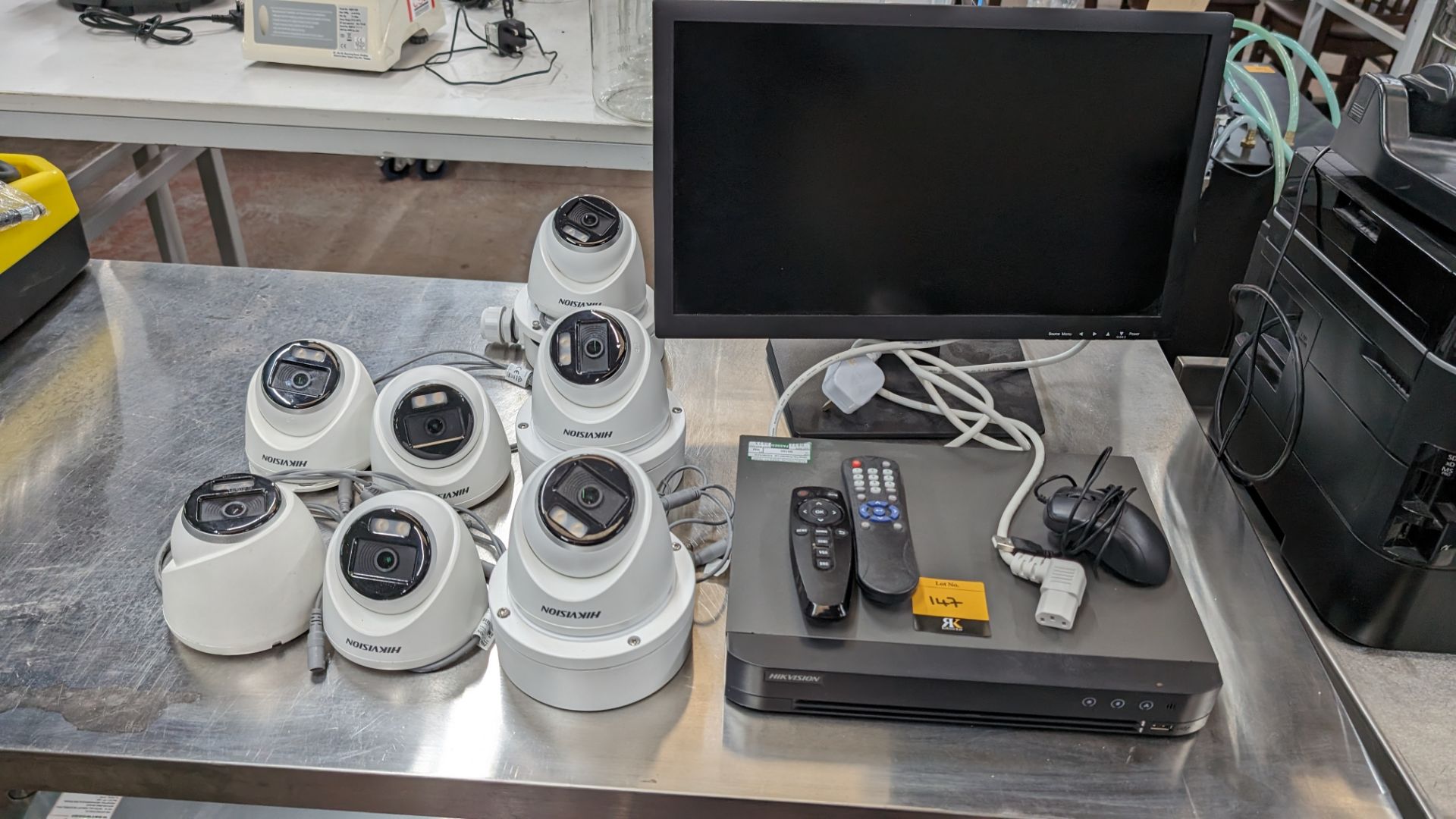 Hikvision CCTV equipment comprising DVR monitor, remotes and a total of 7 off cameras - Image 2 of 11