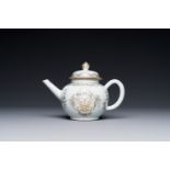 A Chinese monogrammed grisaille and gilt export porcelain teapot, Qianlong