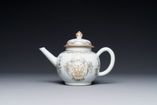 A Chinese monogrammed grisaille and gilt export porcelain teapot, Qianlong