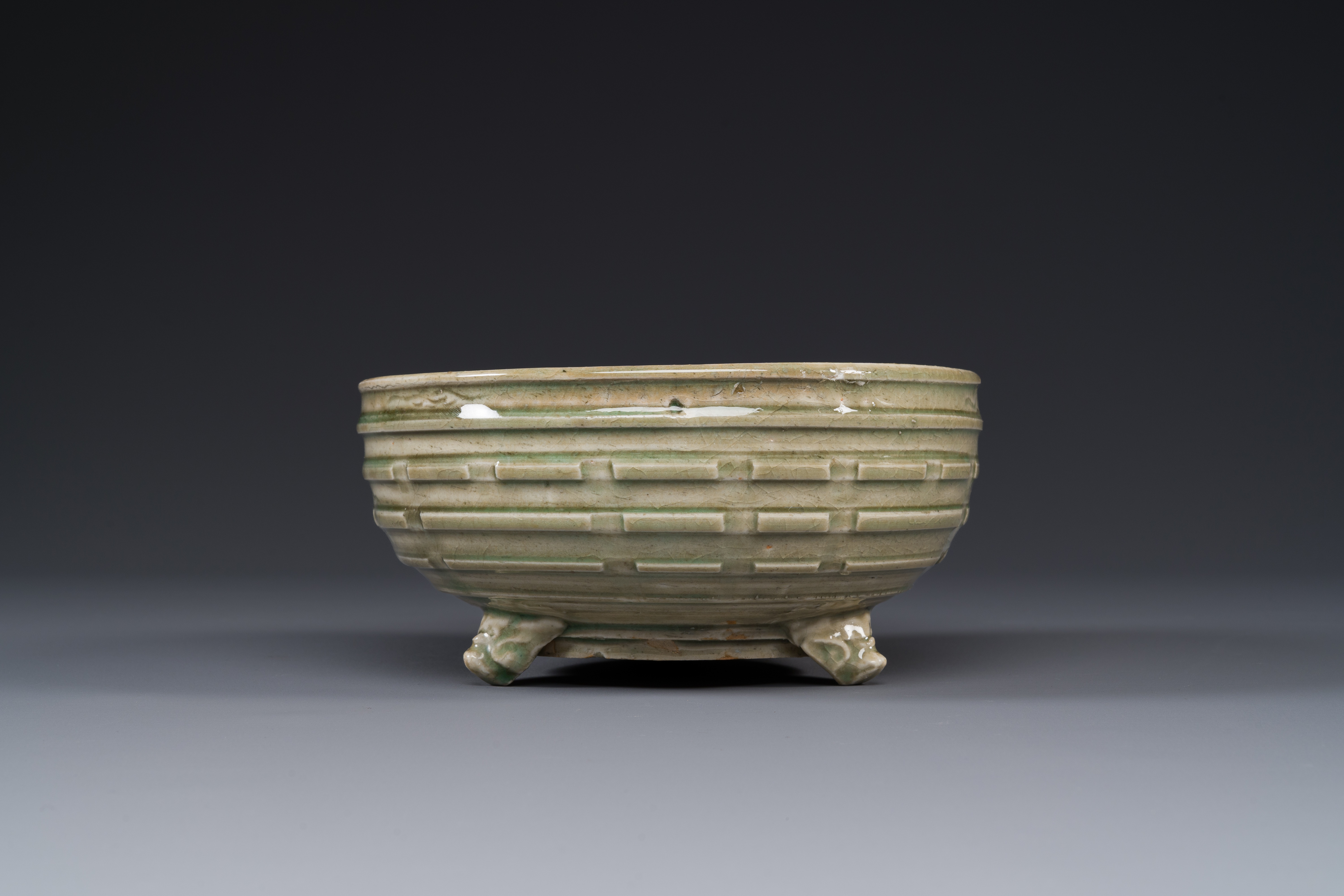 A Chinese Longquan celadon tripod censer, Ming - Image 3 of 4