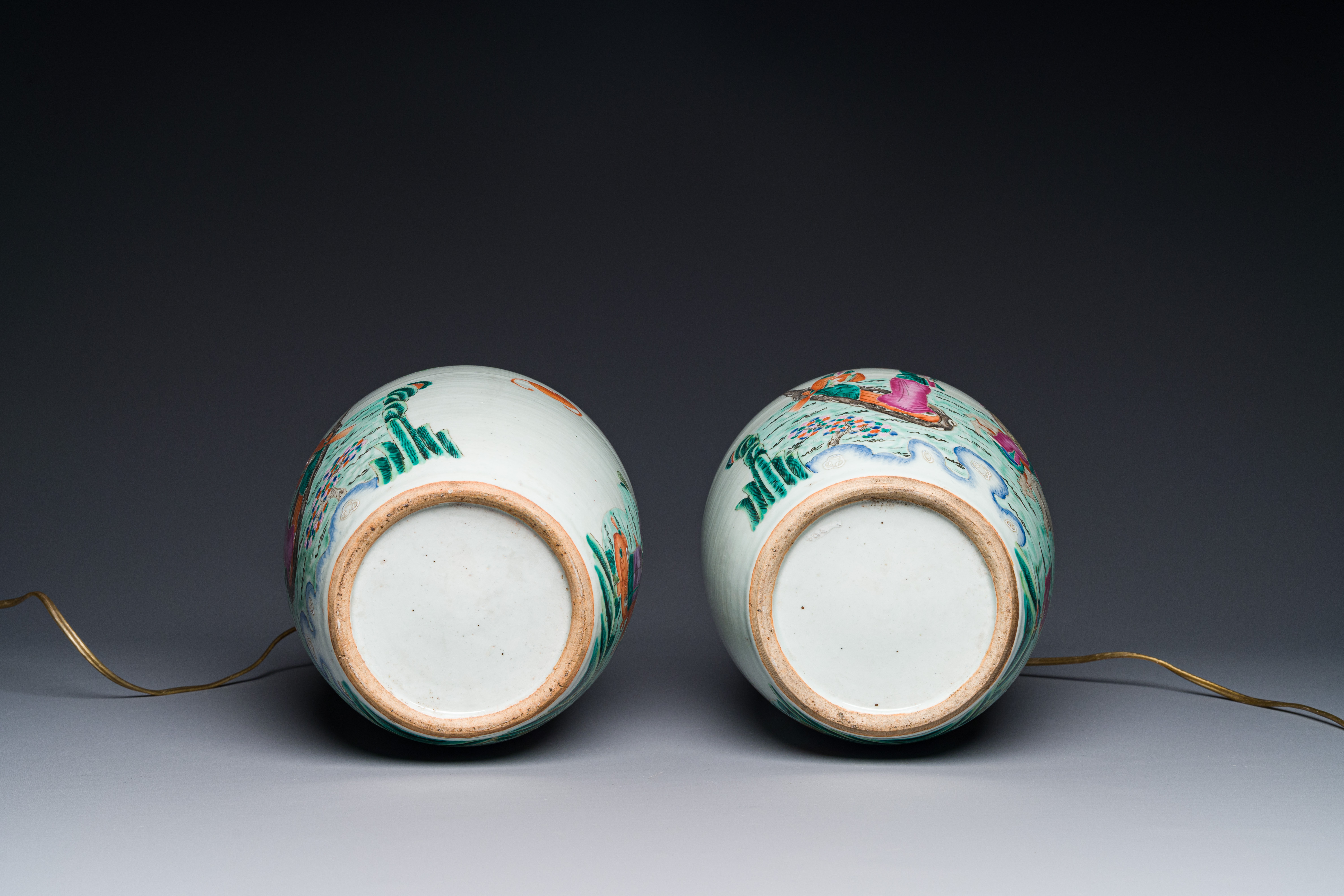 A pair of Chinese famille rose 'eight immortals' jars mounted as lamps, 19th C. - Image 3 of 3