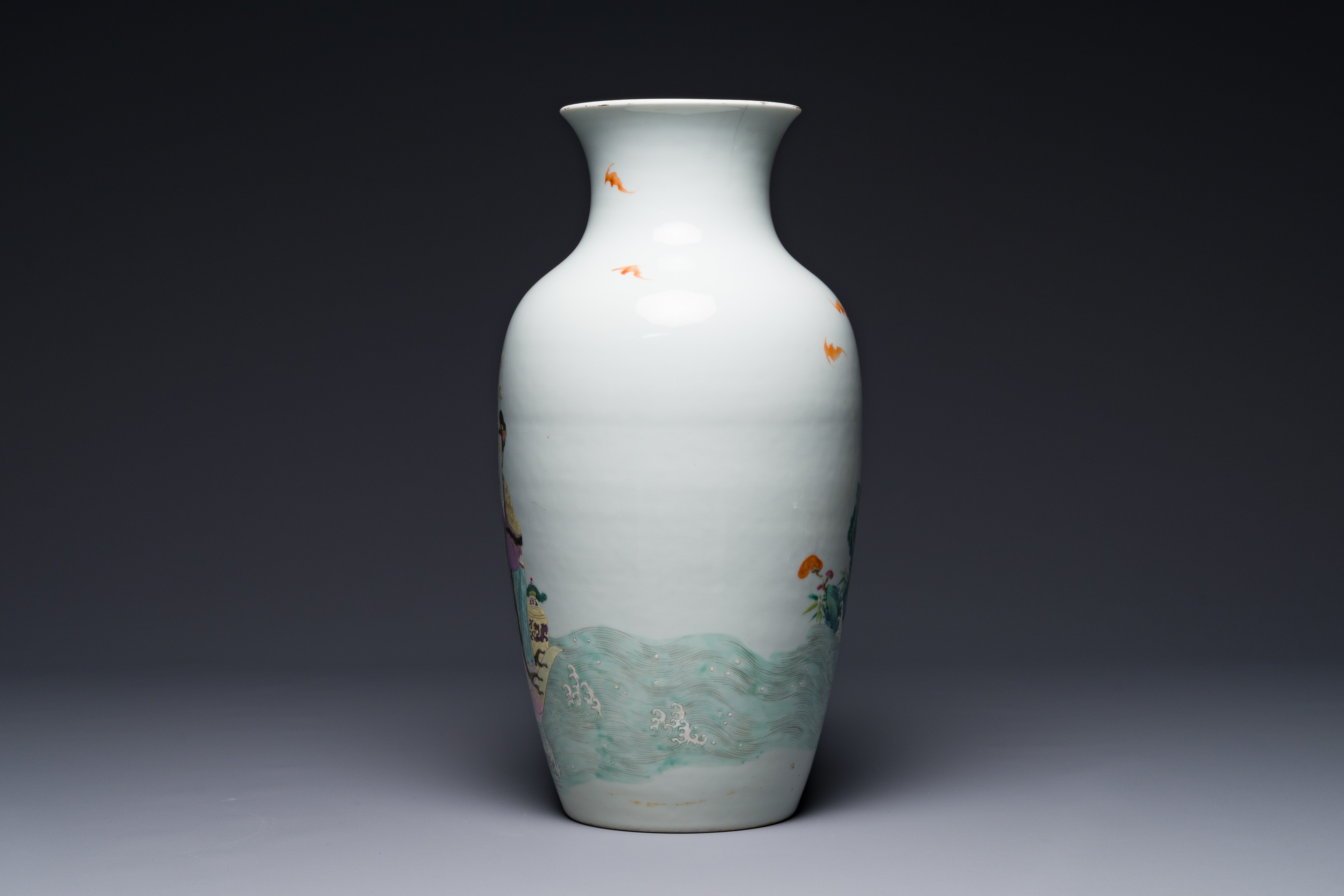 A Chinese famille rose 'Lan Caihe' vase, Qianlong mark, 19/20th C. - Image 3 of 7