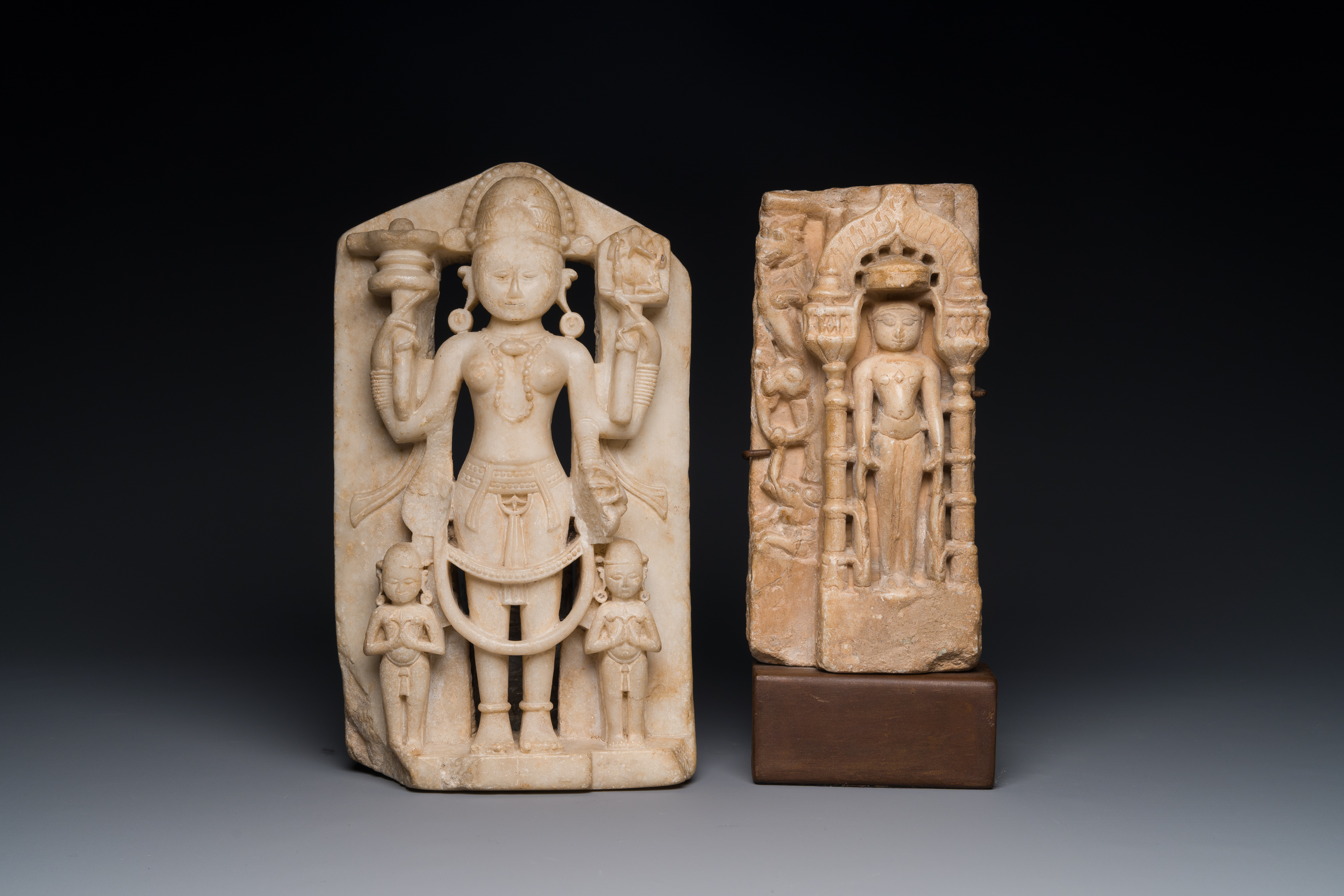 A white marble fragment of Parvati and a white marble fragment of Tirthankara, India, 12/13th C.