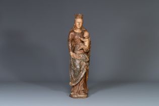 A polychromed carved oak figure of a Madonna and Child, France, 2nd half of 16th C.