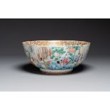 A fine large Chinese Canton famille rose bowl with boys and ladies in an elaborate garden scene, Qia