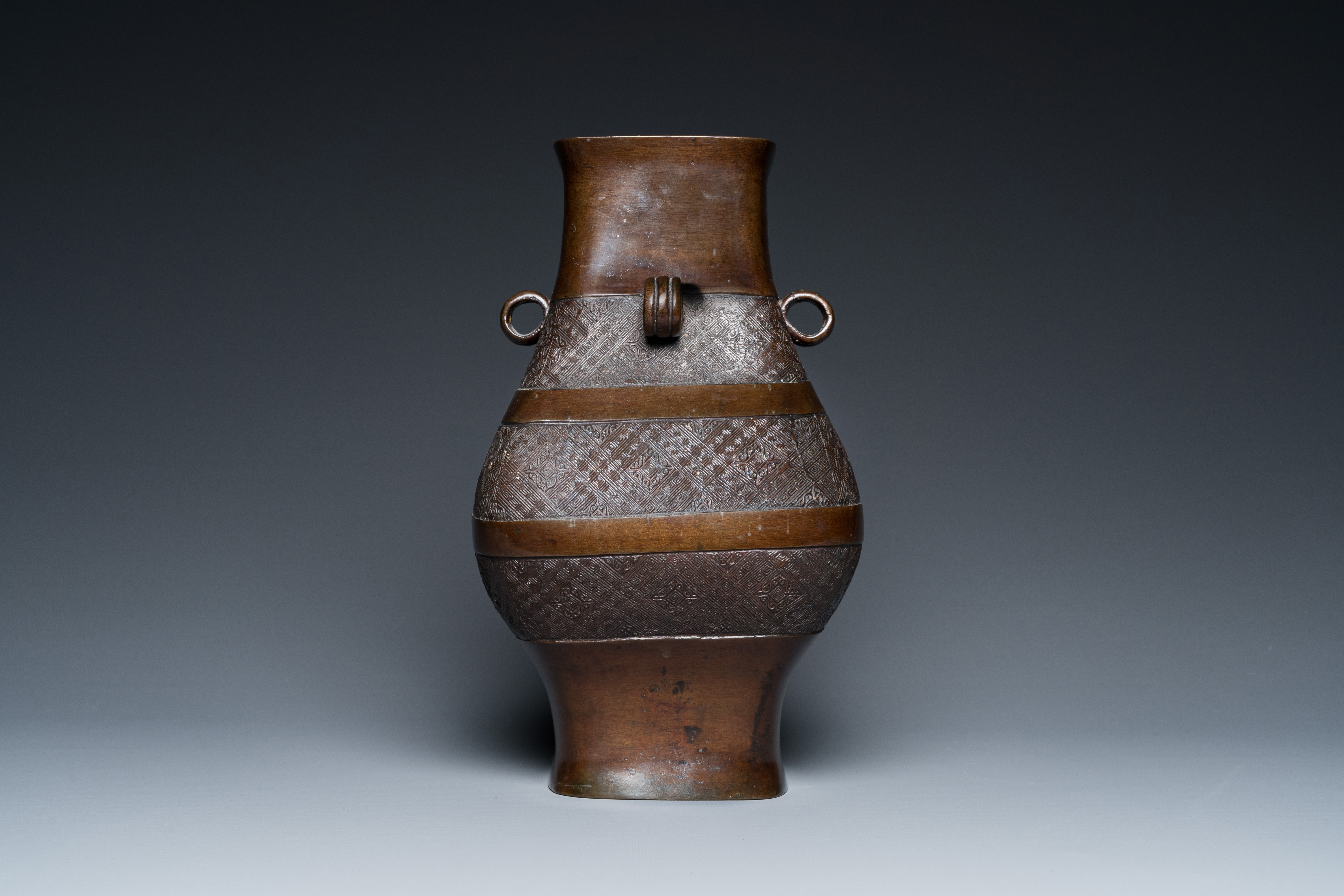 A Chinese archaistic bronze 'fanghu' vase, Ming - Image 9 of 24