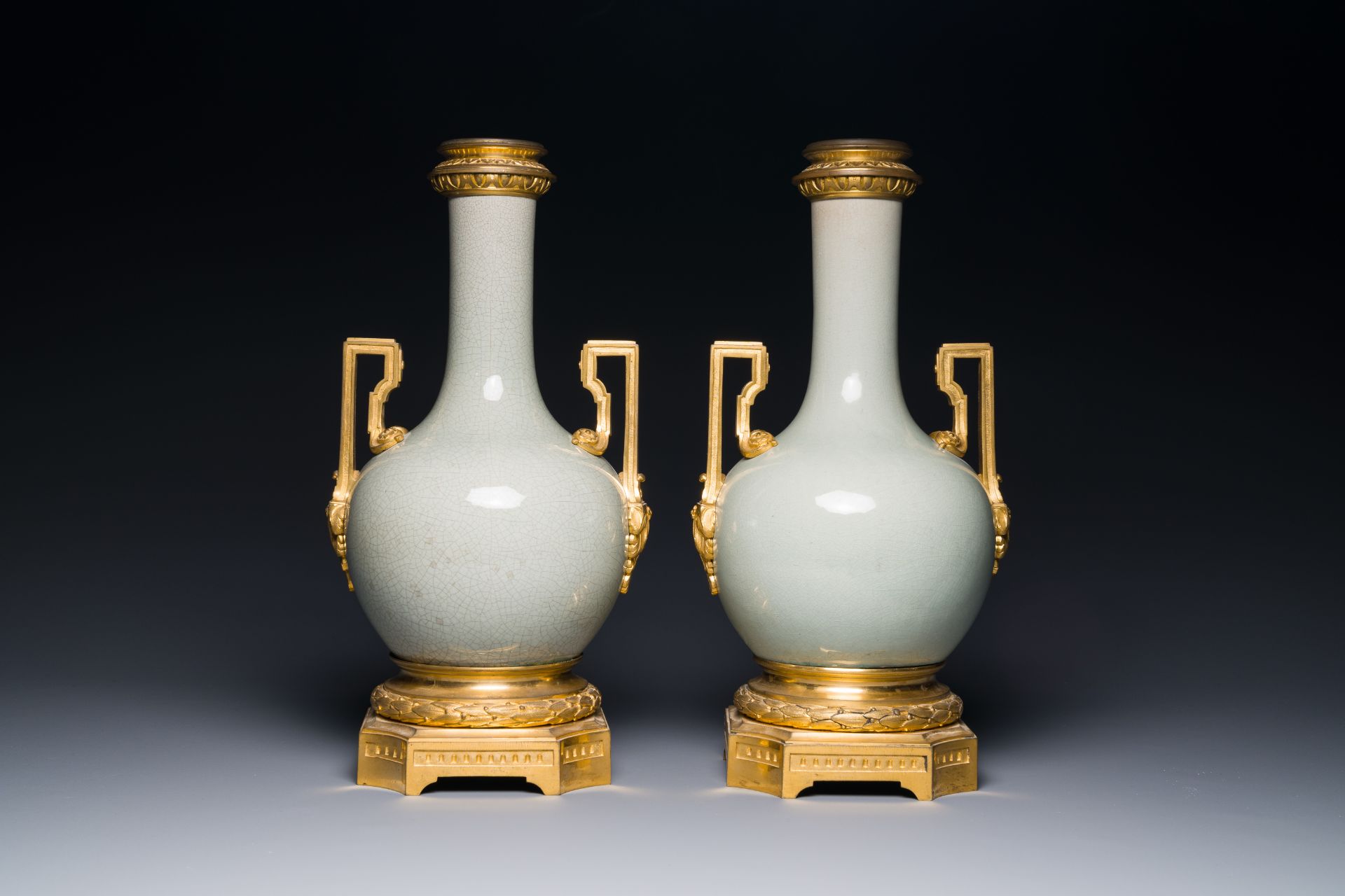 A pair of Chinese ge-type vases with gilt bronze mounts, 19th C. - Image 2 of 4