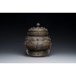 A Chinese bronze ritual wine vessel and cover, 'you', Yuan/Ming