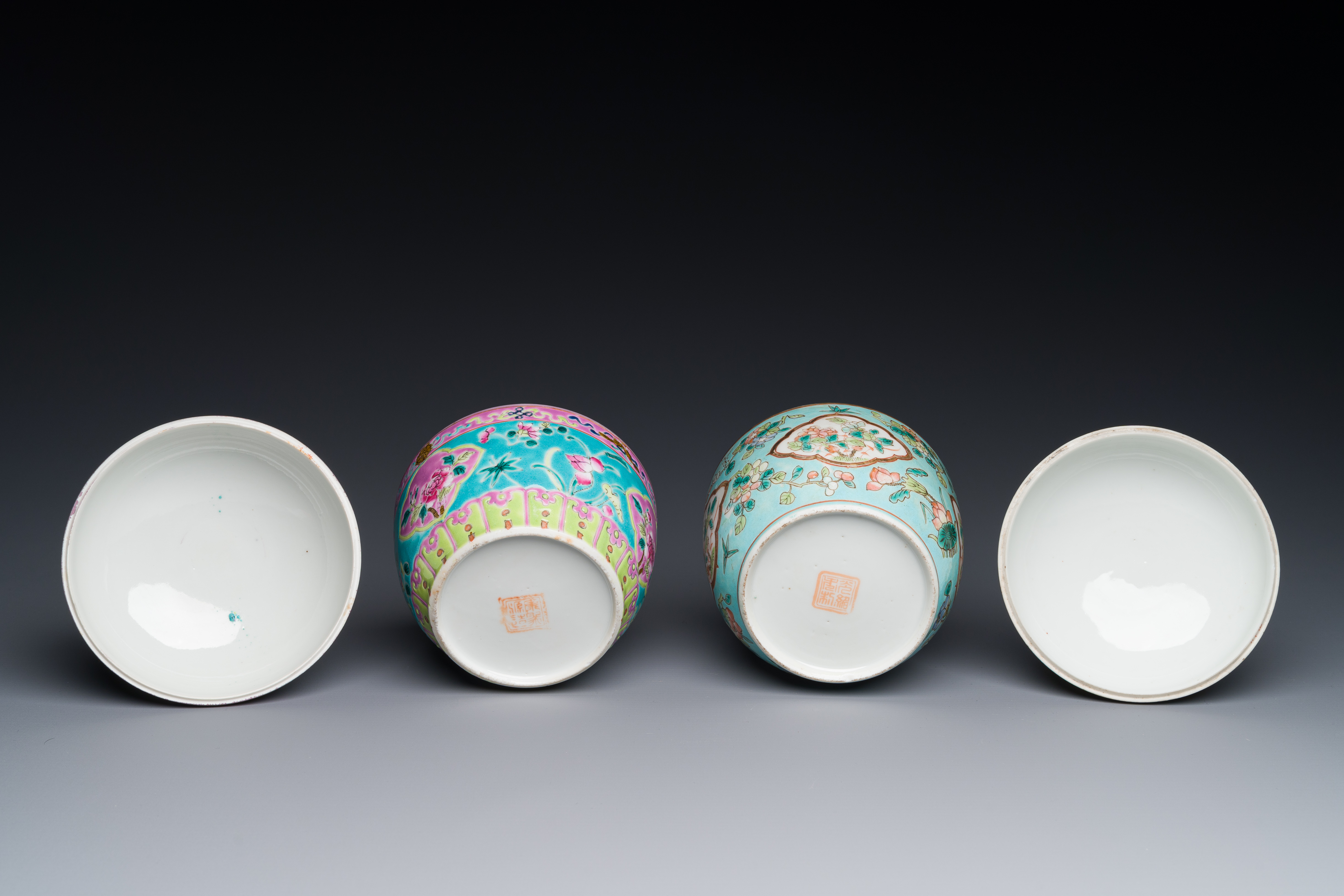 Two Chinese famille rose 'chupu' bowls and covers for the Straits or Peranakan market, Guangxu mark - Image 3 of 3
