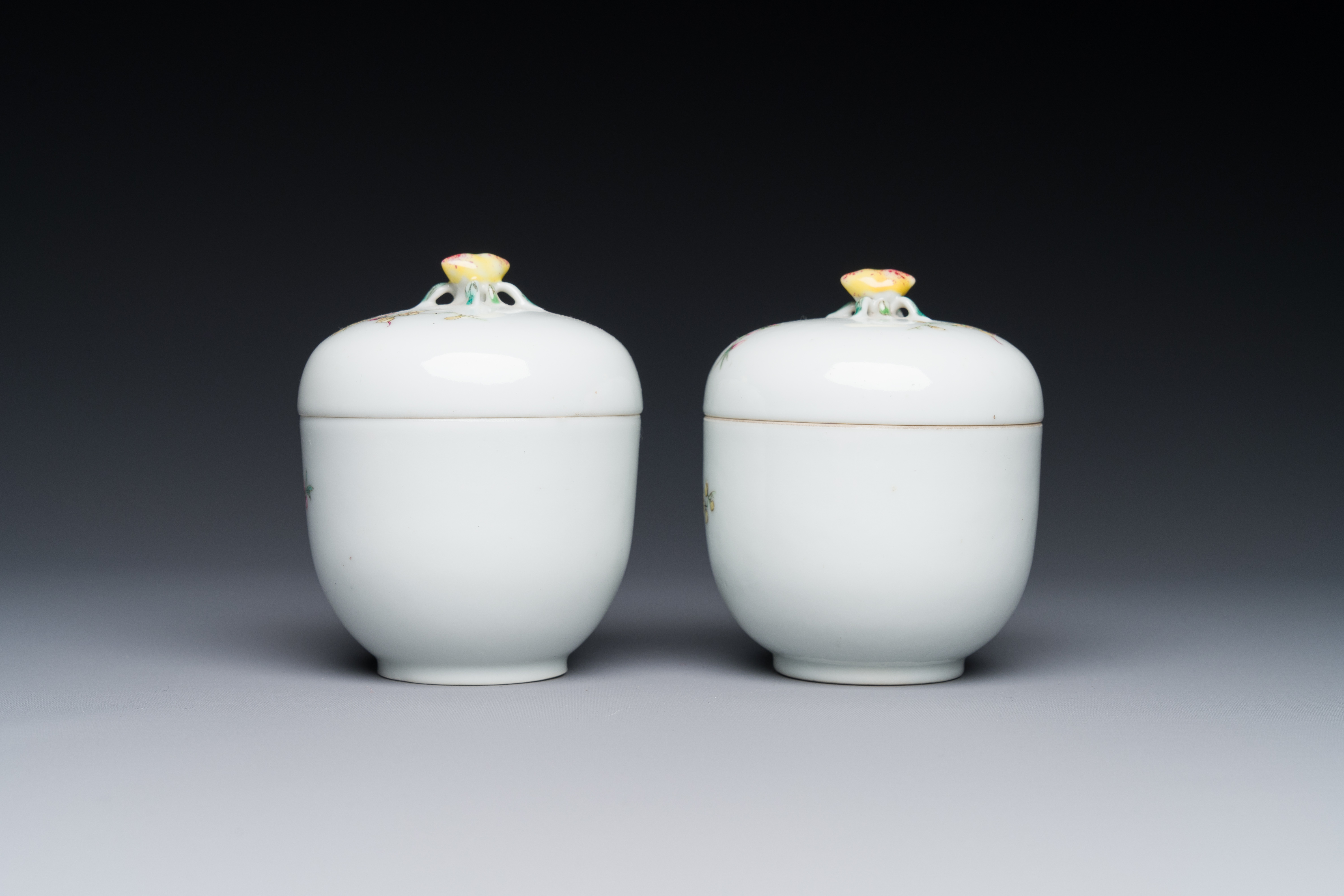 A pair of Chinese famille rose covered jars with birds and flowers, Guangxu mark and period - Image 2 of 3