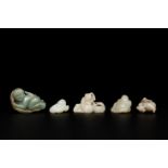 Five Chinese white and celadon jade sculptures of boys and Buddha, 18/19th C.