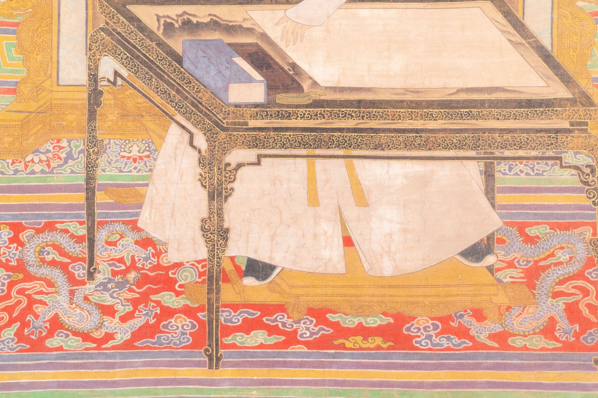 Chinese school: 'Portrait of emperor Yongzheng', ink and colour on silk, 19/20th C. - Image 5 of 5