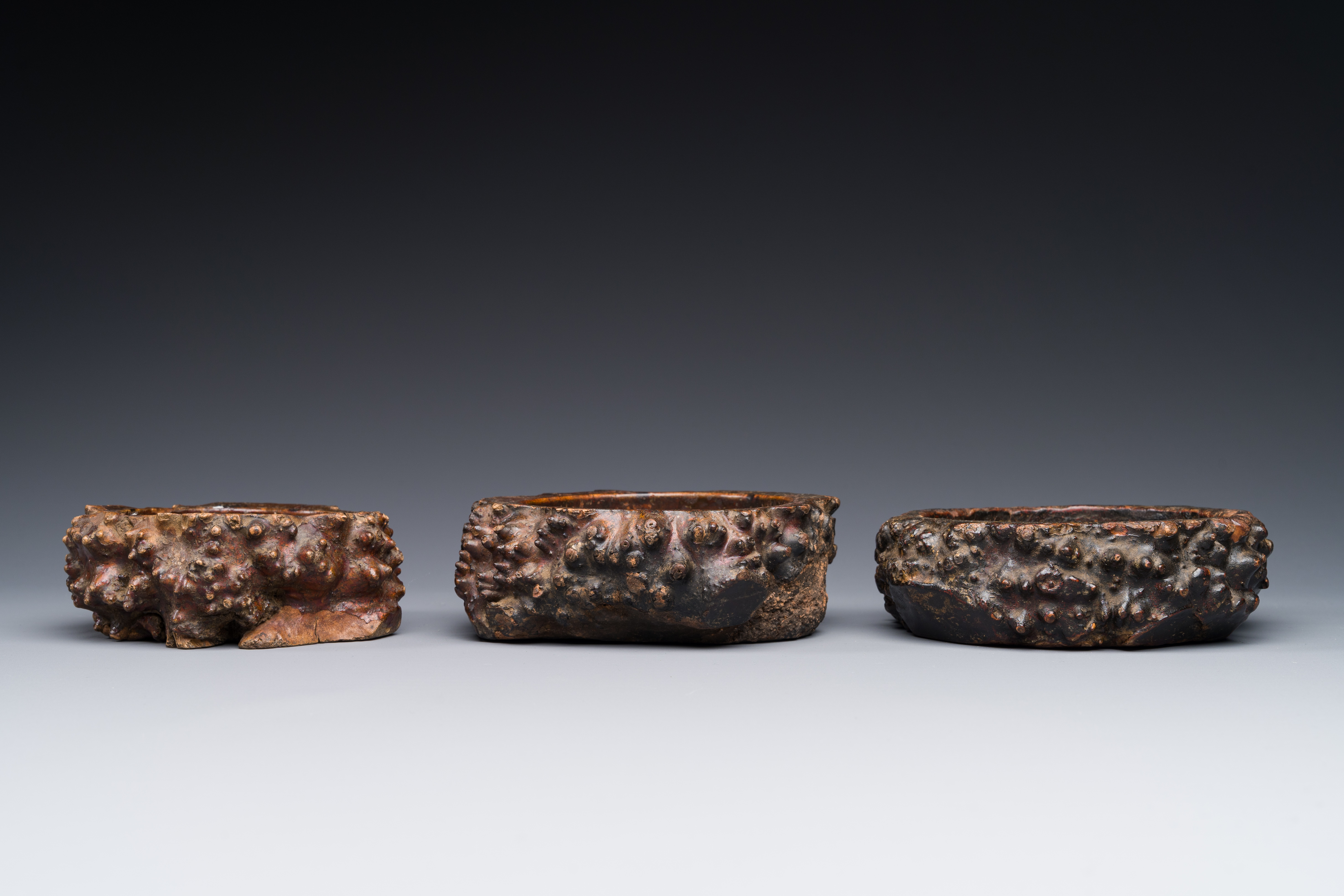 Three Chinese burl wood brush washers, 19th C. - Image 3 of 4