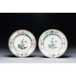 A pair of Chinese famille rose 'Lan Caihe' plates, Yongzheng