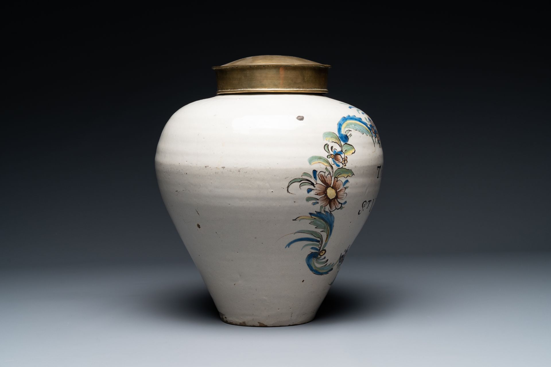 A polychrome pottery 'St. Vincent' tobacco jar, France, 18th century - Image 13 of 19