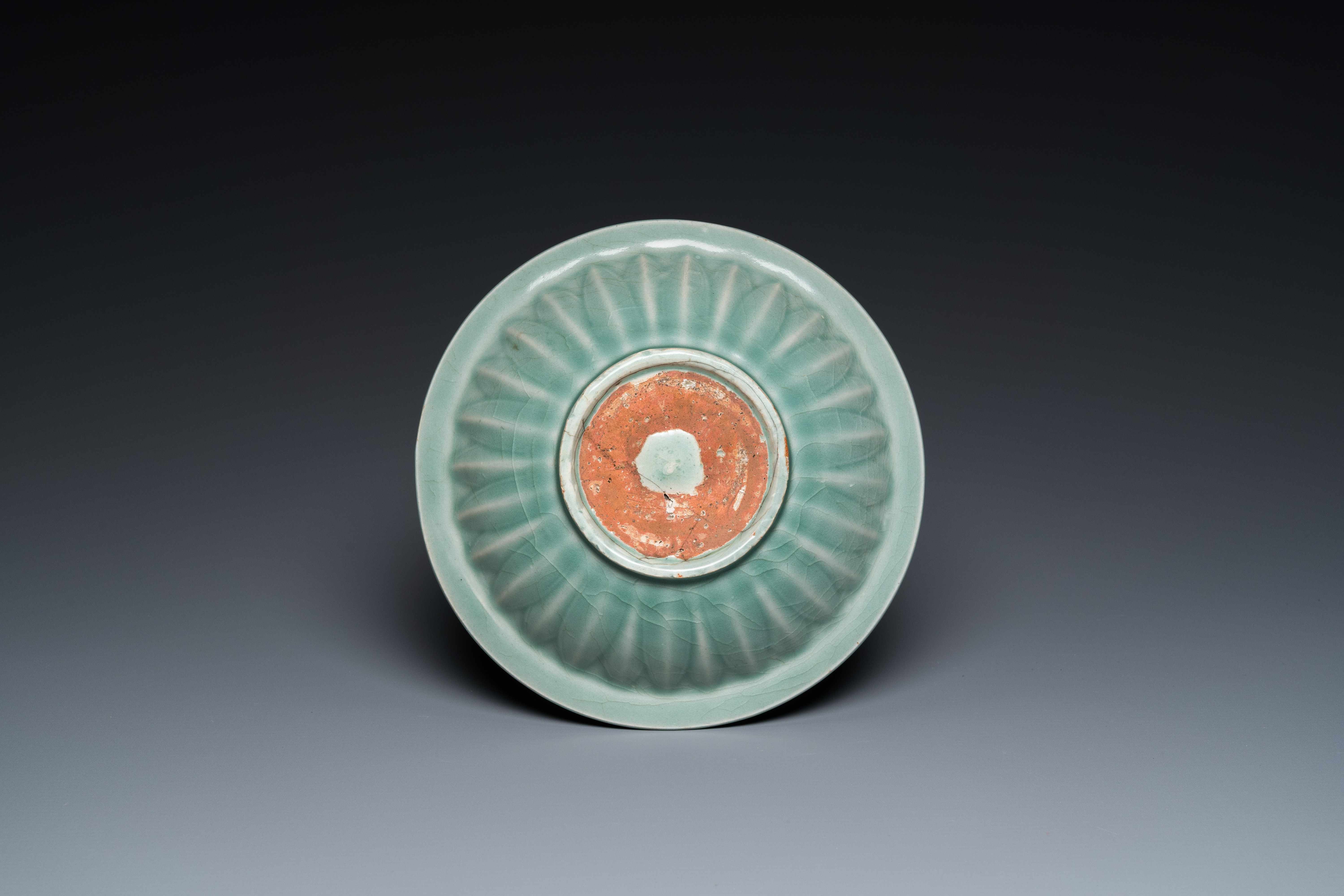 A Chinese Longquan celadon 'four carps' plate, Yuan or later - Image 2 of 2