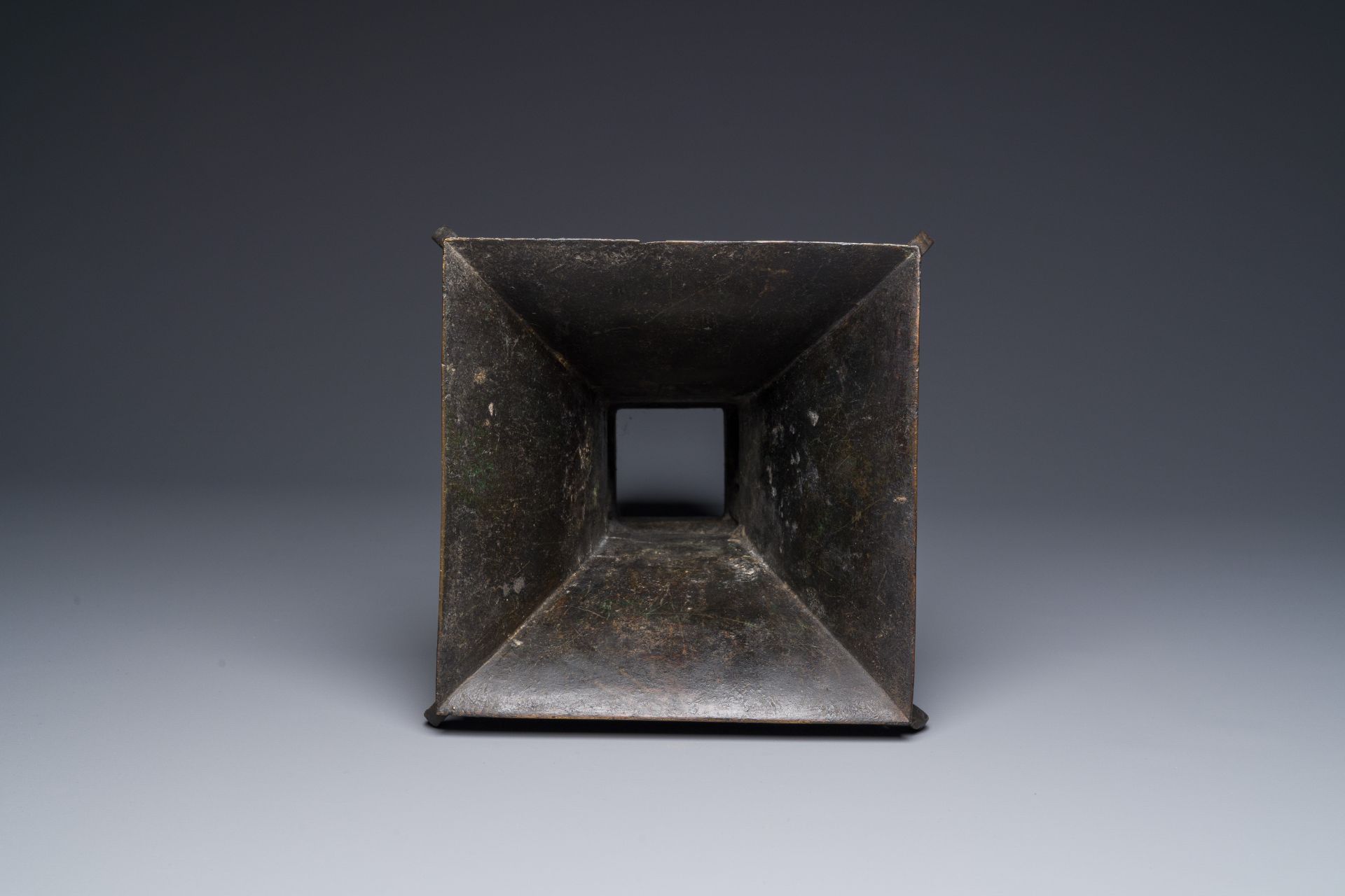 A Chinese bronze 'zun' vase with taotie design, Ming - Image 3 of 3