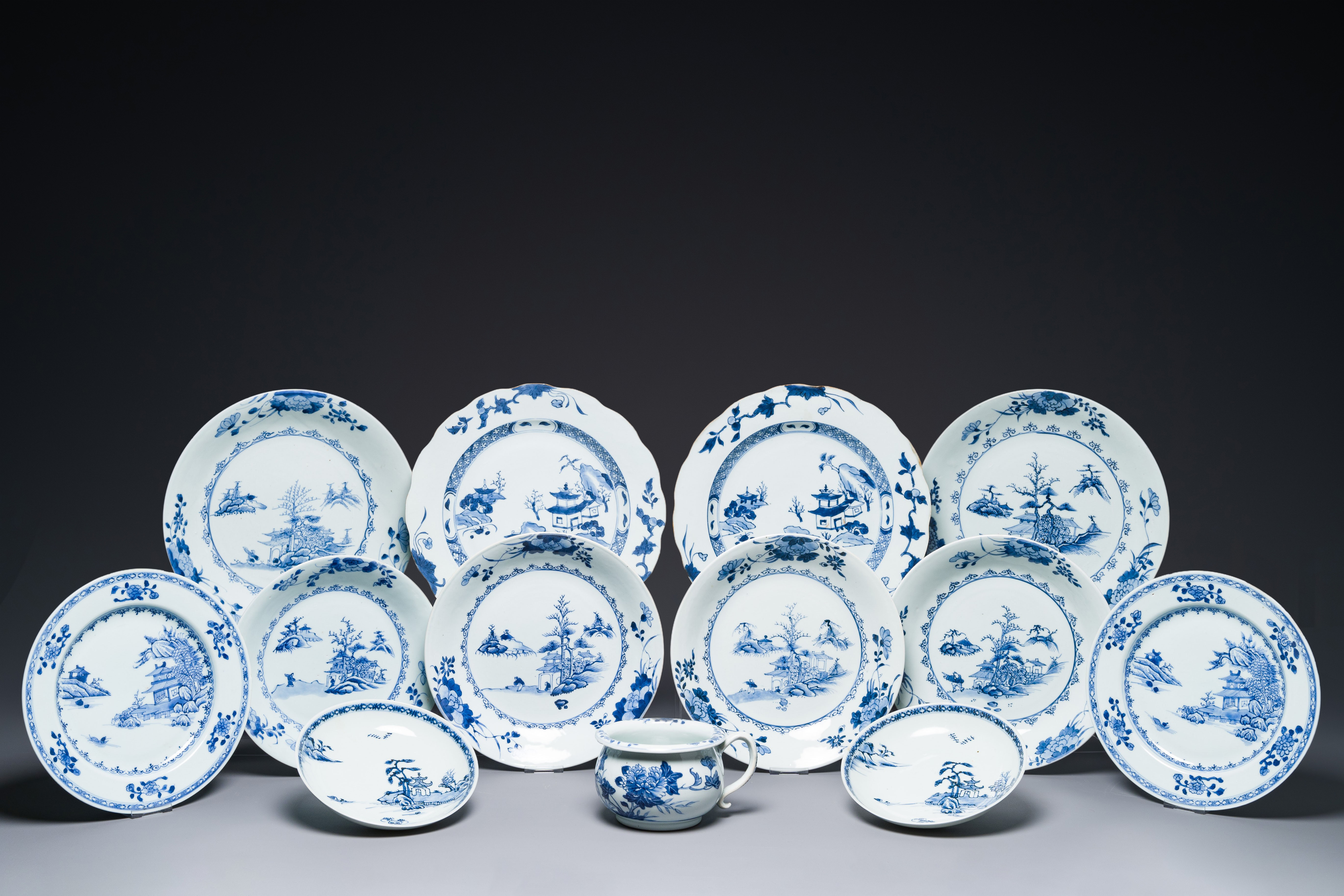 A collection of 13 pieces of Chinese blue and white shipwreck porcelain from the Nanking cargo, Qian