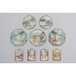 A collection of nine Chinese reverse glass paintings mounted as pendants, 19th C.