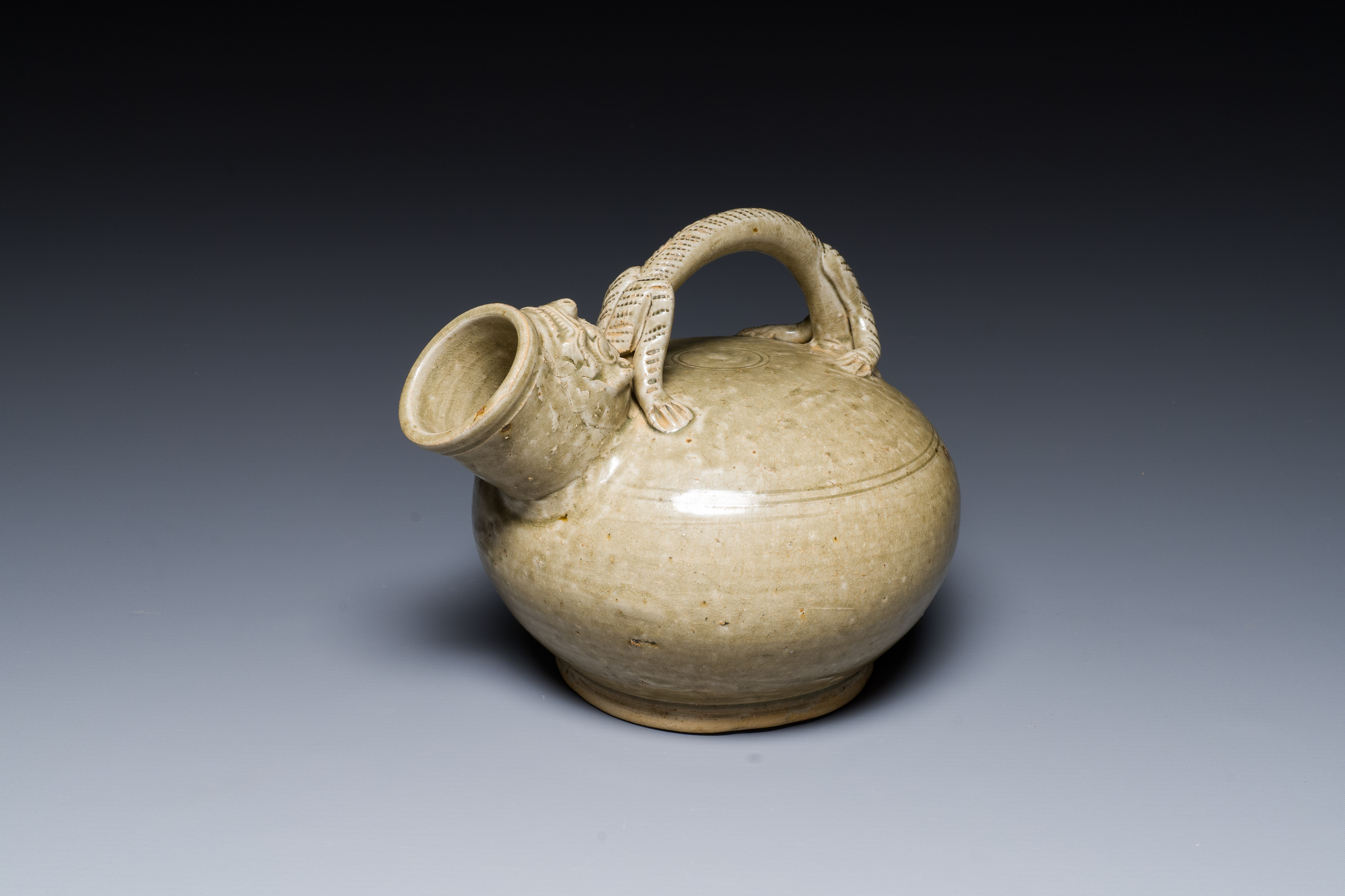 A Chinese monochrome Yaozhou kiln ewer, Tang or later