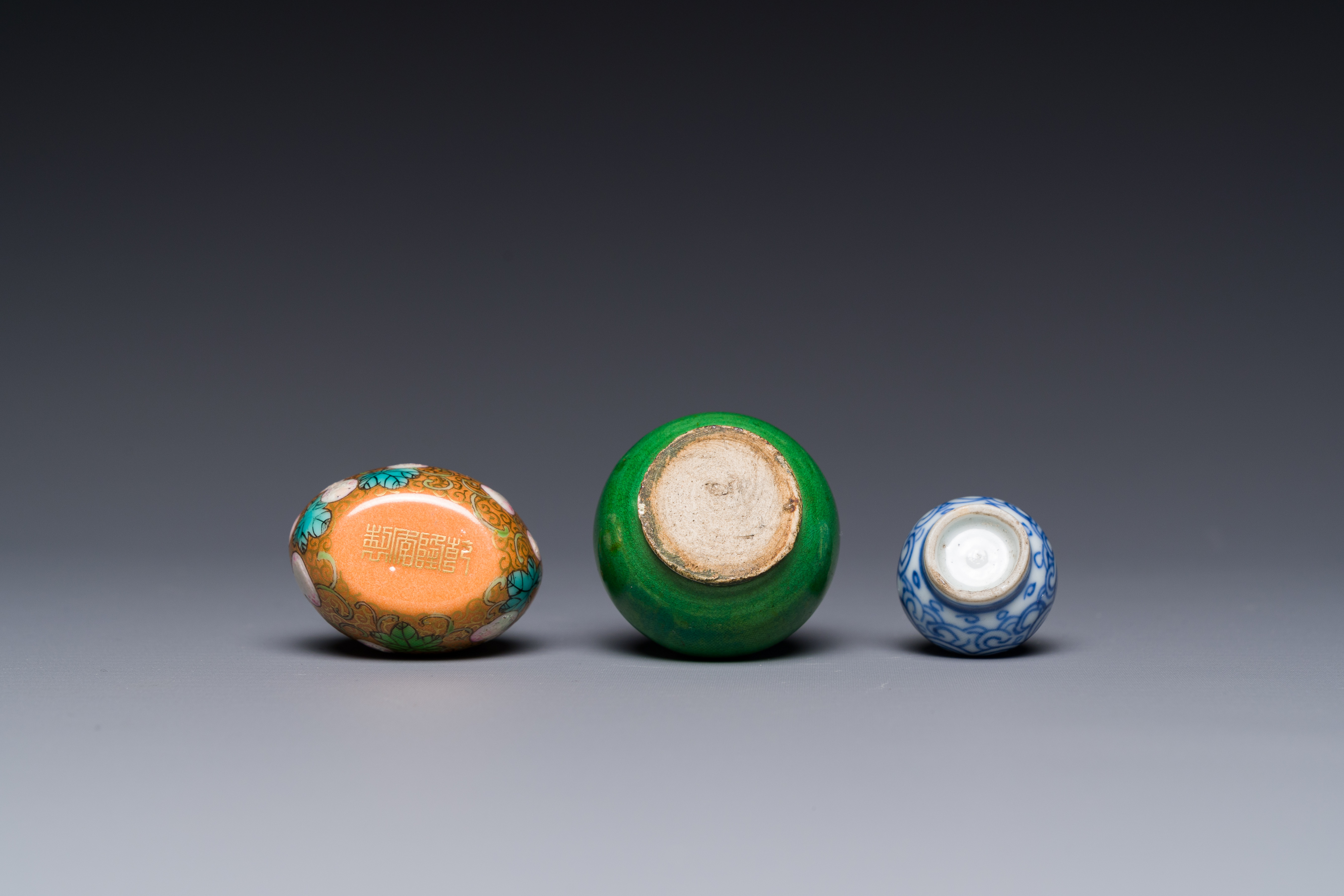 Two Chinese miniature vases and a snuff bottle with Qianlong mark, Kangxi and later - Image 2 of 2