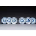 Six Chinese blue and white 'acupuncture' saucers, Kangxi