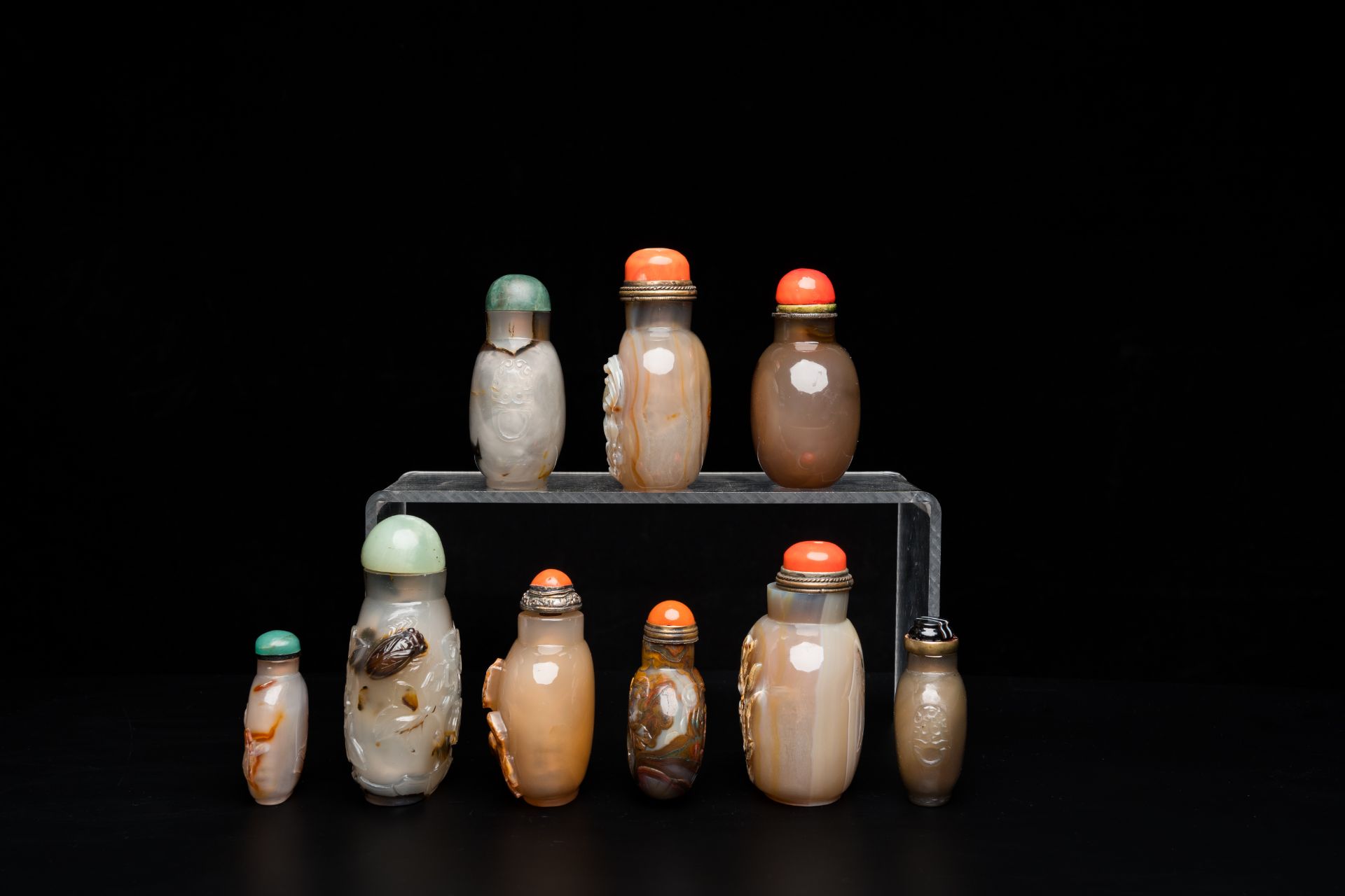 Nine Chinese agate snuff bottles, 19/20th C. - Bild 4 aus 9