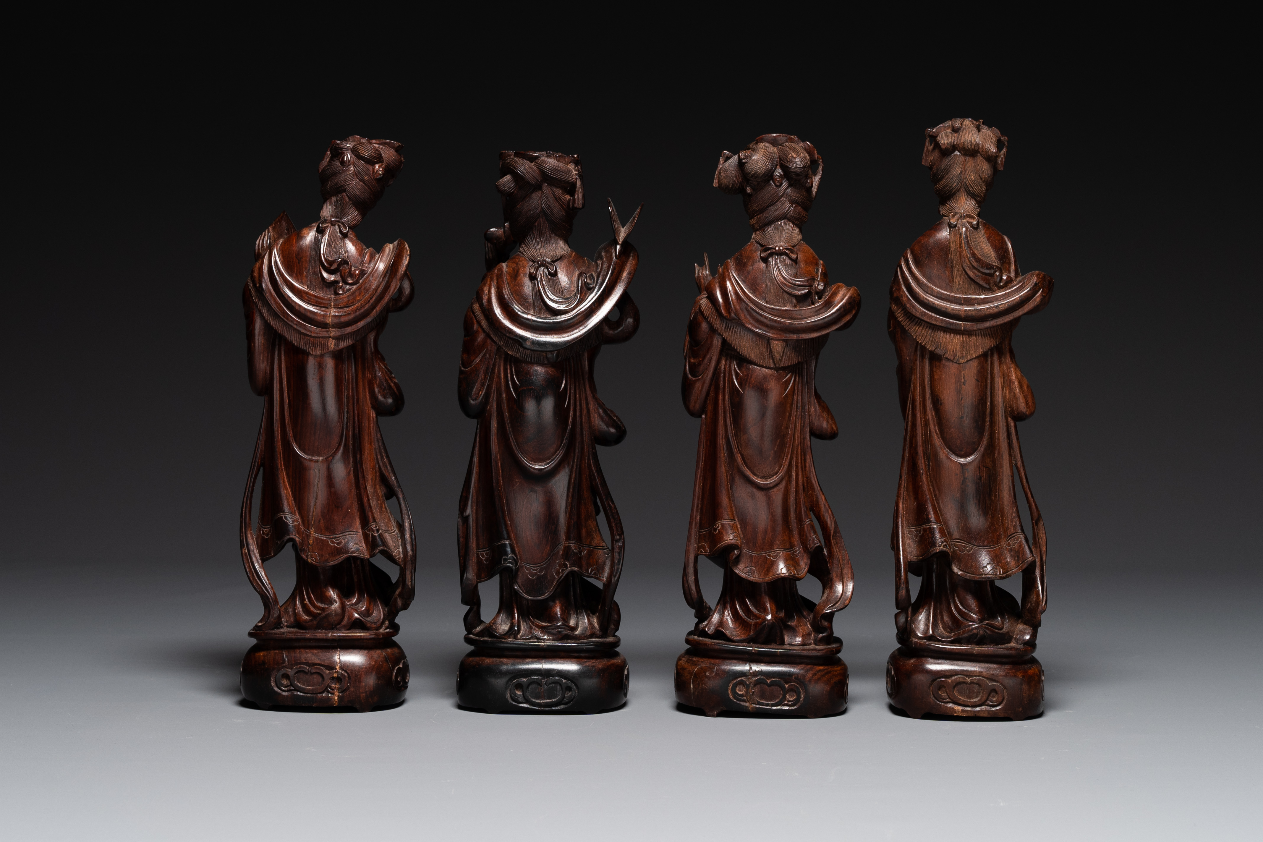 Eight Chinese wooden sculptures of female deities, 19th C. - Image 3 of 7