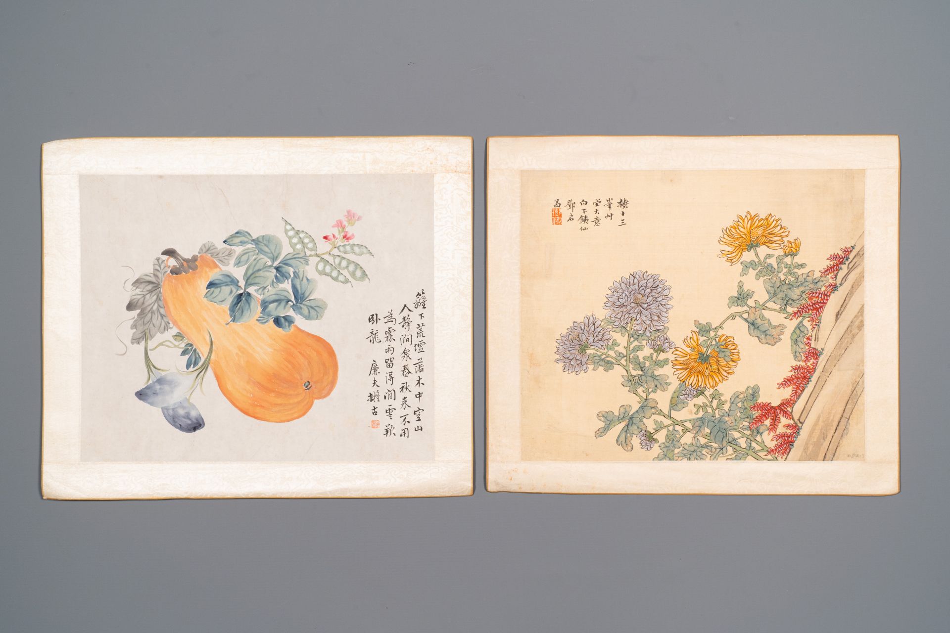 Chinese school: Six works with birds, flowers and fruits, ink and colour on paper, 19/20th C. - Bild 8 aus 9