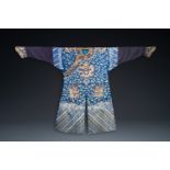 A Chinese gold thread embroidered blue-ground silk 'dragon' robe, 19th C.