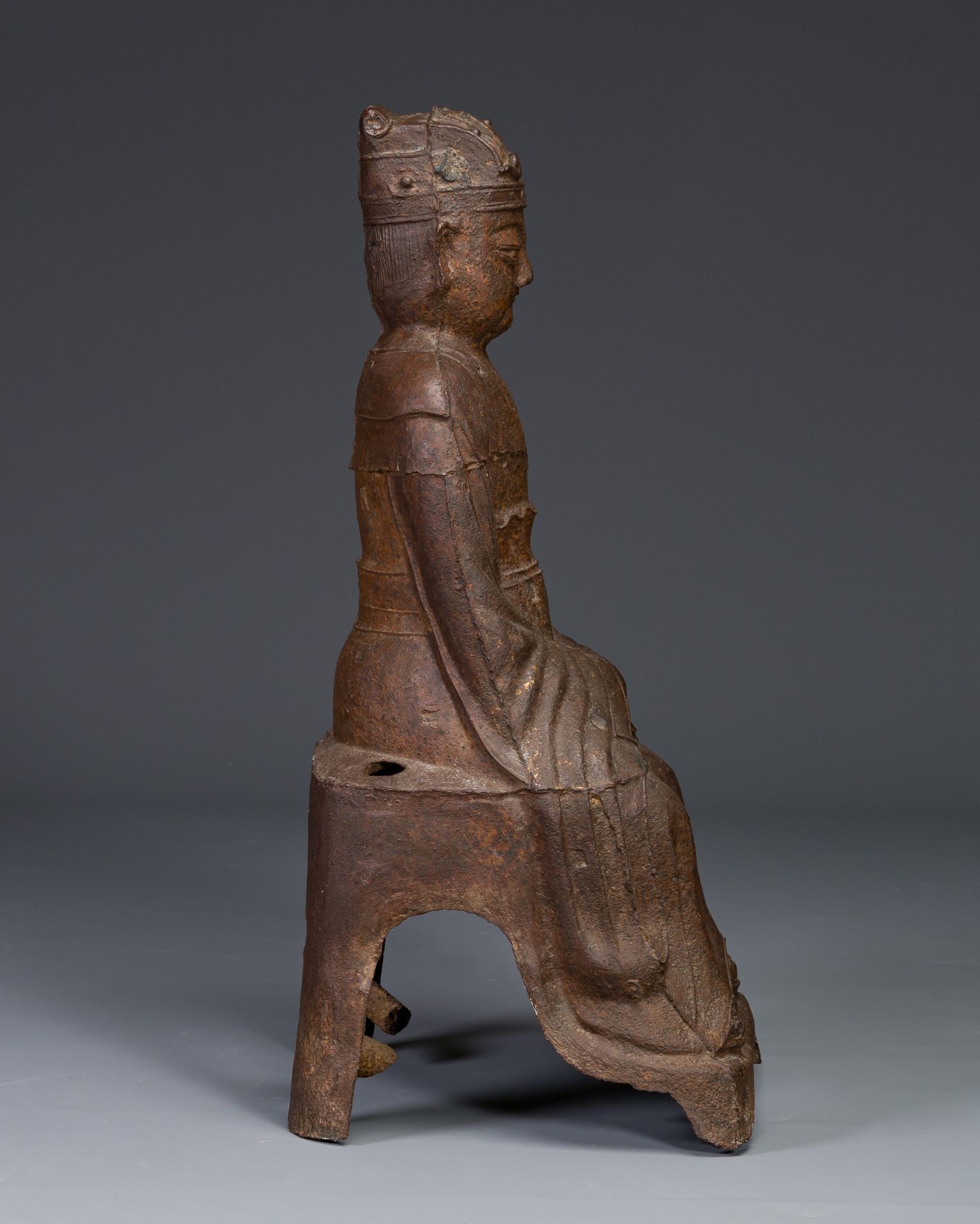 A Chinese cast iron figure of a dignitary, dated 1722 - Image 2 of 7